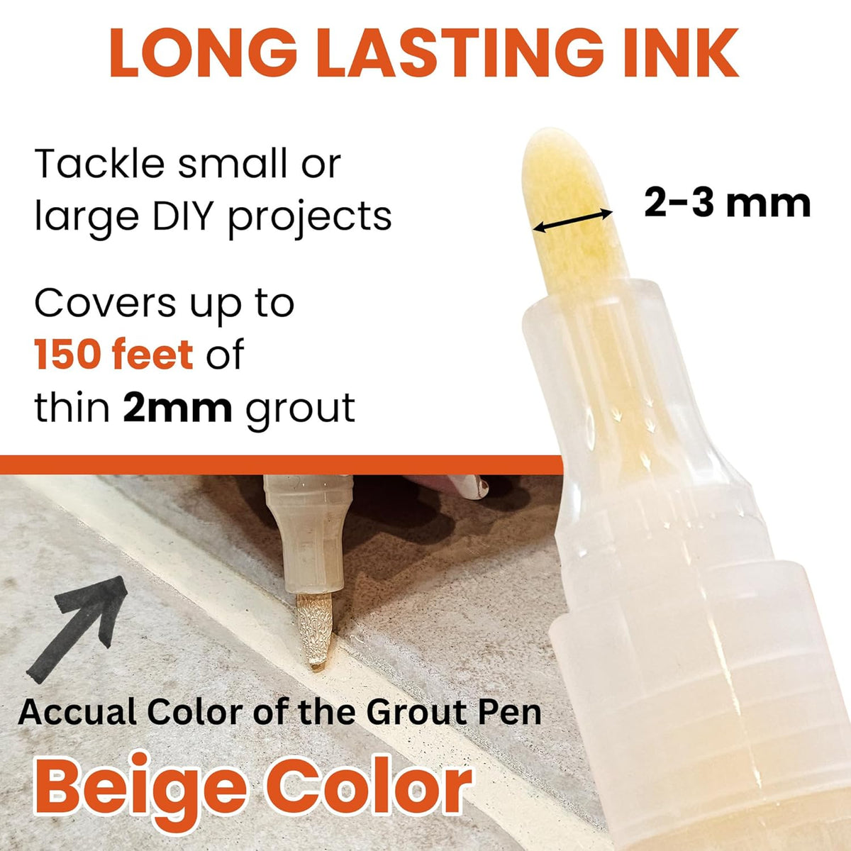 Grout Pen Light Beige – Tile Grout Colorant & Sealer Pen for Bathroom, Kitchen & Shower