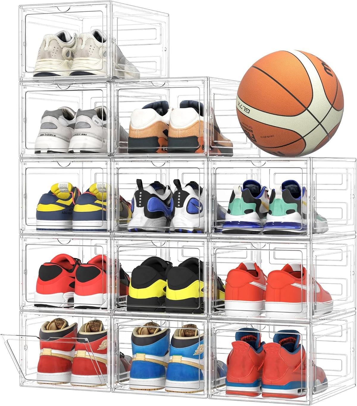 Pinkpum Upgraded Hard Shoe Storage Box 12 Pack X-Large Fit Size 12, Thicken & Sturdy Clear Plastic