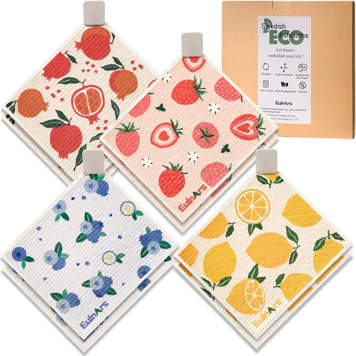 Swedish Dishcloths for Kitchen, 8 Pack Reusable Paper Towels with Clips, Non-Scratch Swedish Dish