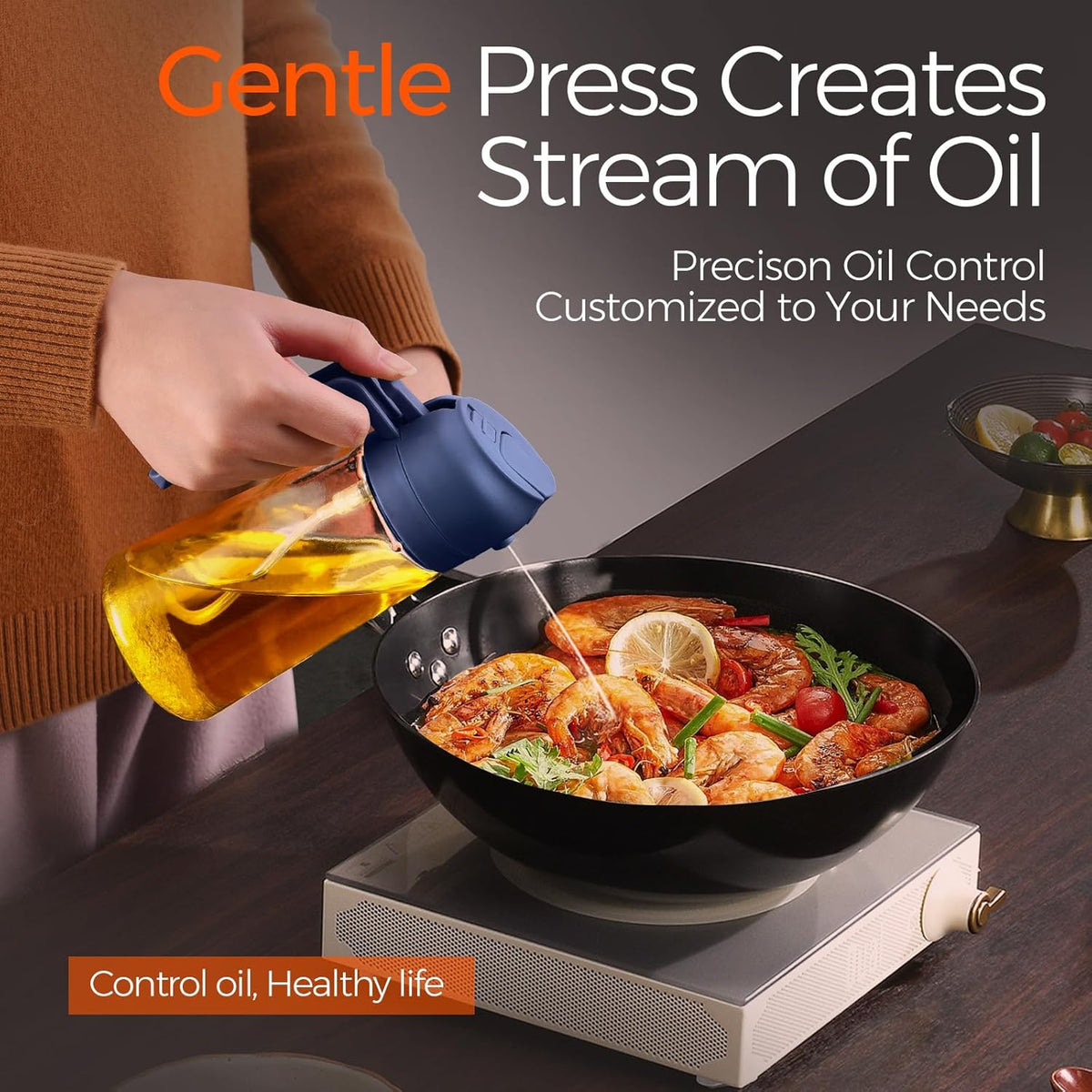 YARRAMATE 2Pcs 16oz/470ml Glass Olive Oil Sprayer for Cooking with Stickers, 2 in 1 Oil Dispenser
