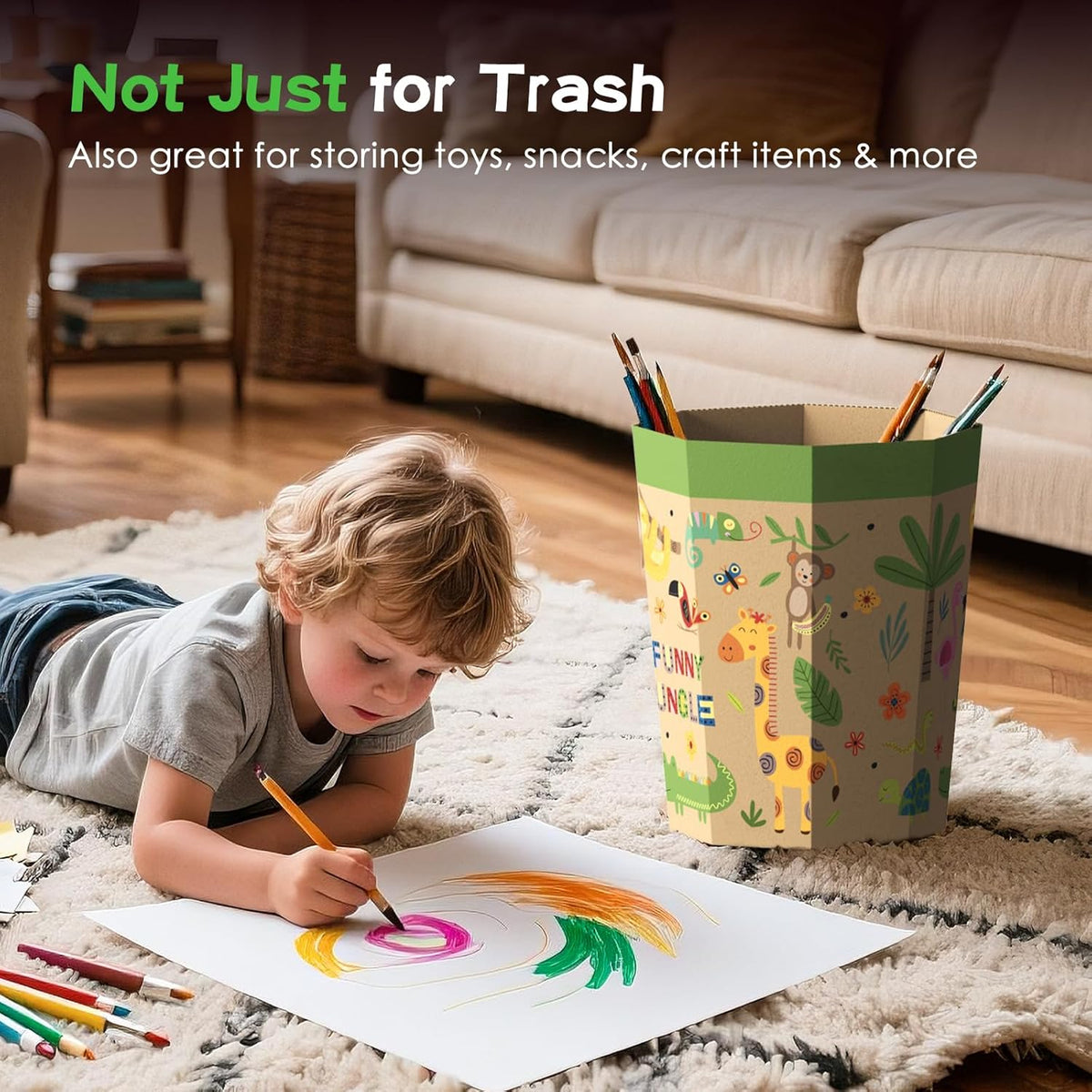 6-Pack Cardboard Trash Can – Foldable, Recyclable, Plastic-Free & Reusable Small Waste Paper Basket