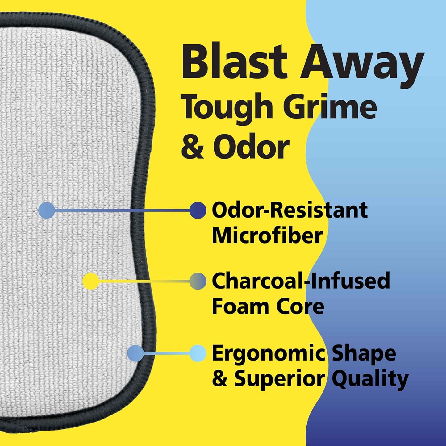 Fresh Scrub-N-Wipe Pad by Tuff-Scrub, 6-Pack, Antimicrobial & Charcoal Foam for Odor Control