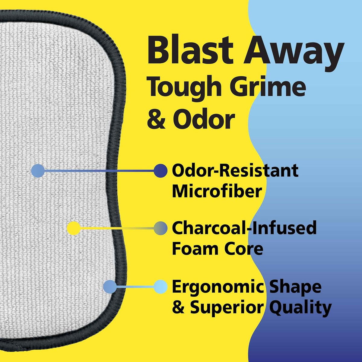 Fresh Scrub-N-Wipe Pad by Tuff-Scrub, 6-Pack, Antimicrobial & Charcoal Foam for Odor Control