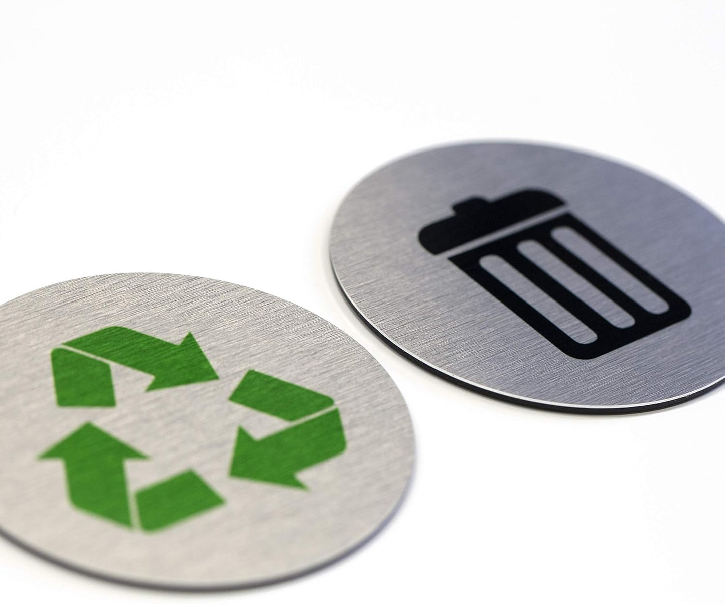 Metal Trash & Recycling Signs | Garbage & Recycling Bin Marker | Set of 2 - 1 Black Trash Sign & 1