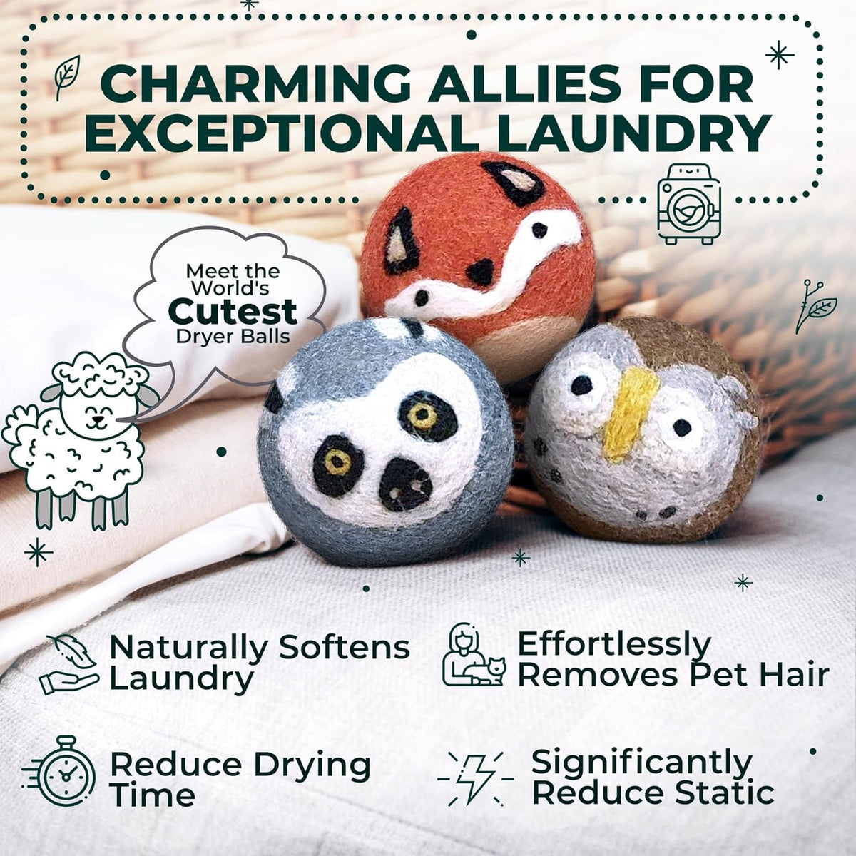 No More Dryer Sheets! Reusable Wool Dryer Balls XL 6-Pack - Reduces Static, Cuts Dry Time, &