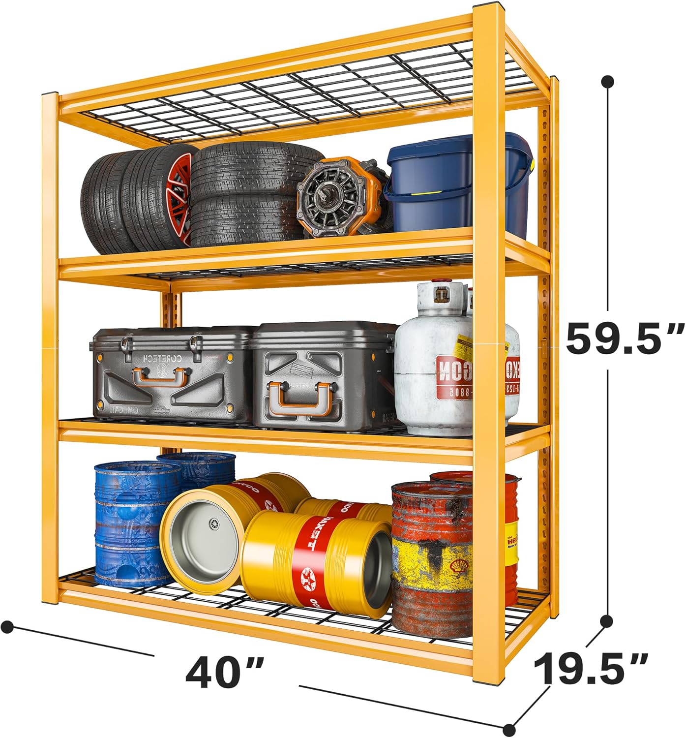 REIBII 40" W Garage Shelving 2240 LBS Storage Shelves Adjustable Heavy Duty Shelving 4 Tier Metal