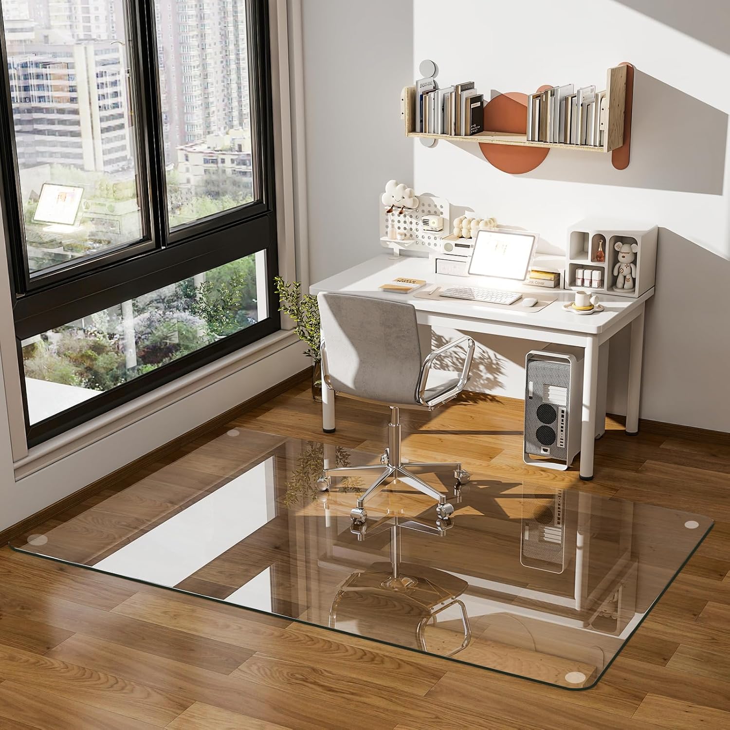 GLSLAND 36"x55" Tempered Glass Chair Mat Rectangle Heavy-Duty Floor Protector for Carpet & Hard