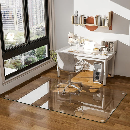 GLSLAND 36"x55" Tempered Glass Chair Mat Rectangle Heavy-Duty Floor Protector for Carpet & Hard