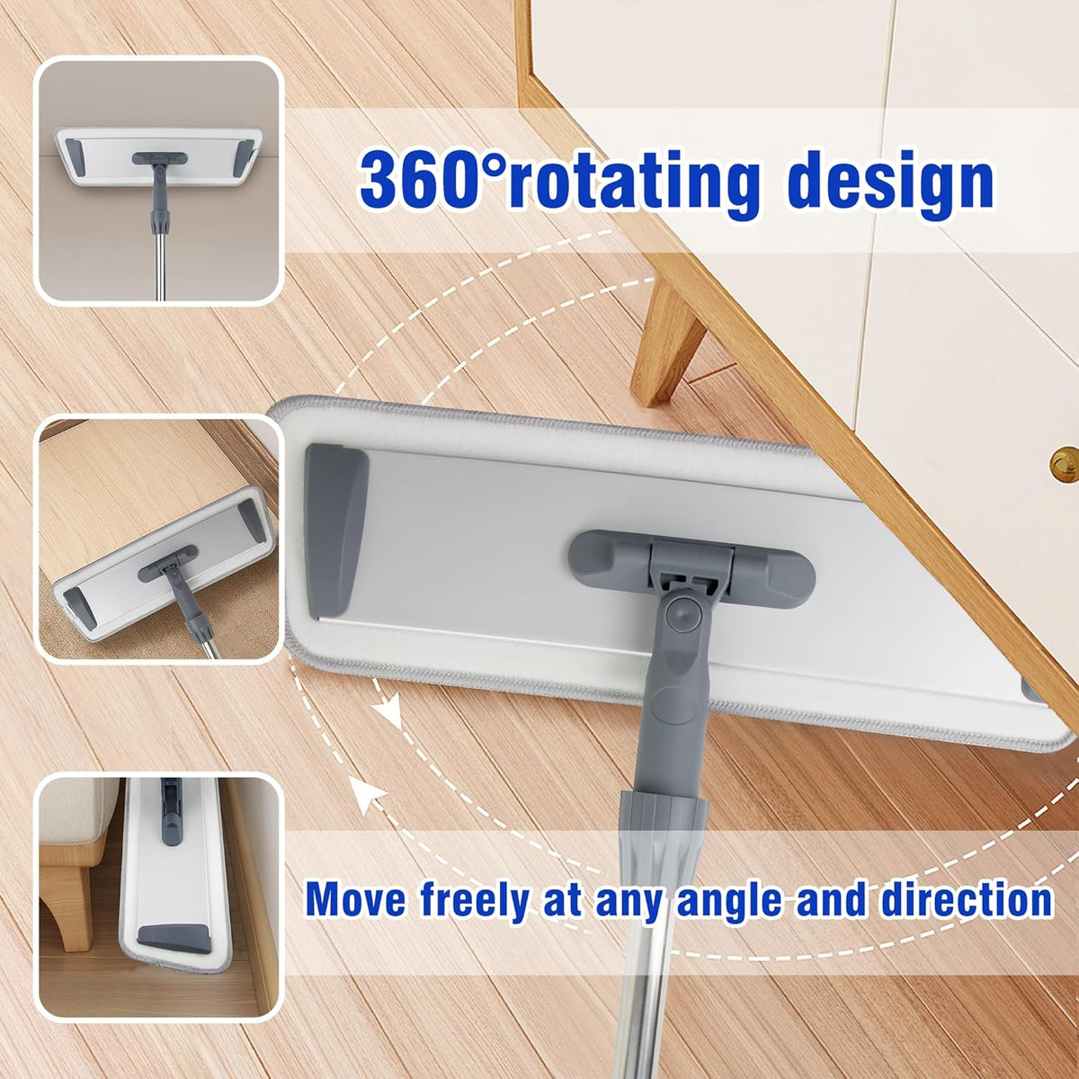 Microfiber Flat Mop for Floor Cleaning - Wet & Dry Mop for Hardwood, Vinyl, Tile Floors with 4