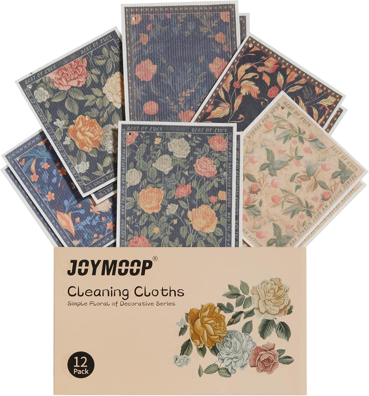 JOYMOOP 12 Pack Decorate Cleaning Cloth (Simple Floral of Decorative Series), Reusable Absorbent