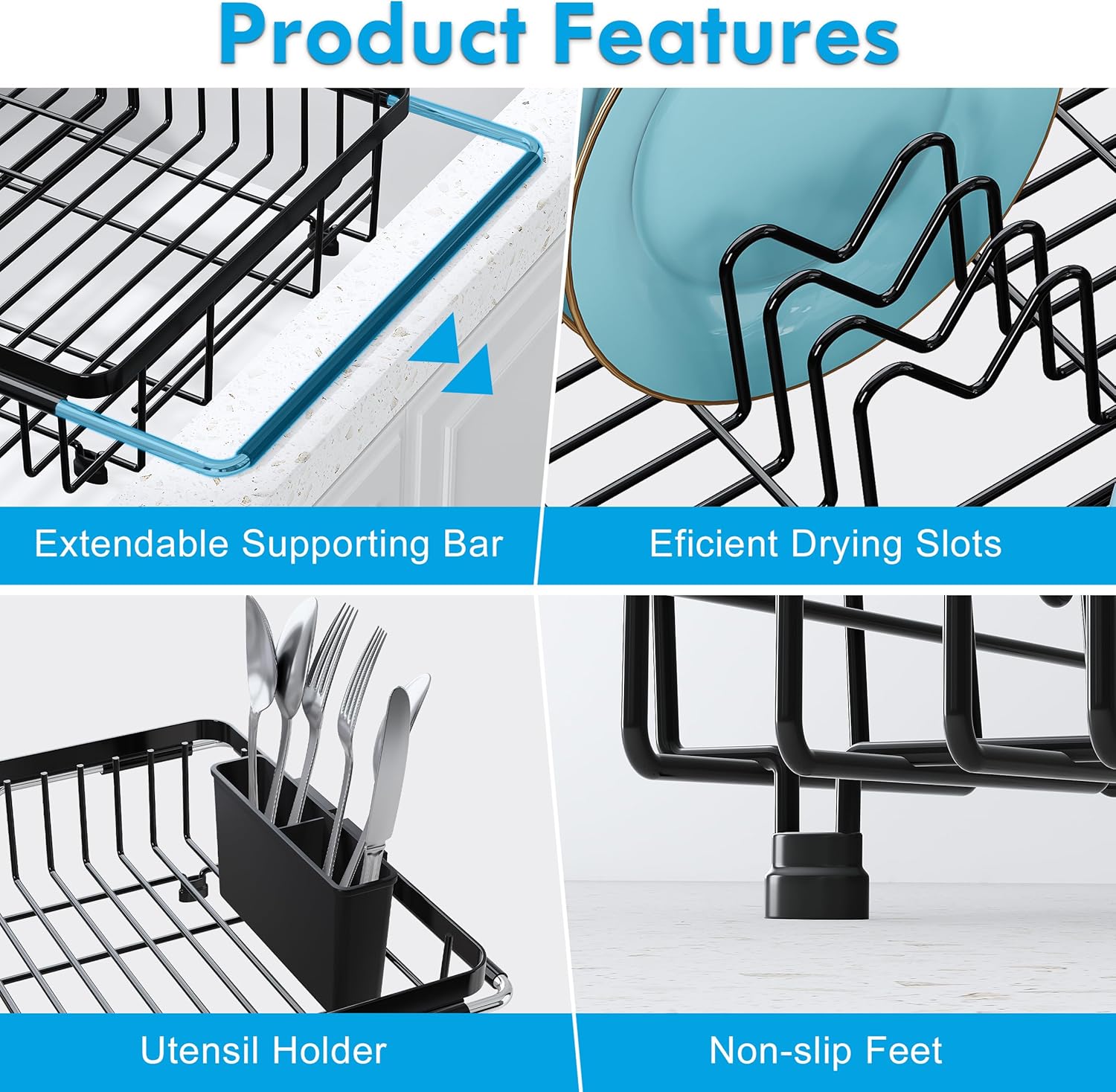 JASIWAY in Sink Dish Drying Rack, Expandable Stainless Steel Dish Drainers for Kitchen Sink, Over
