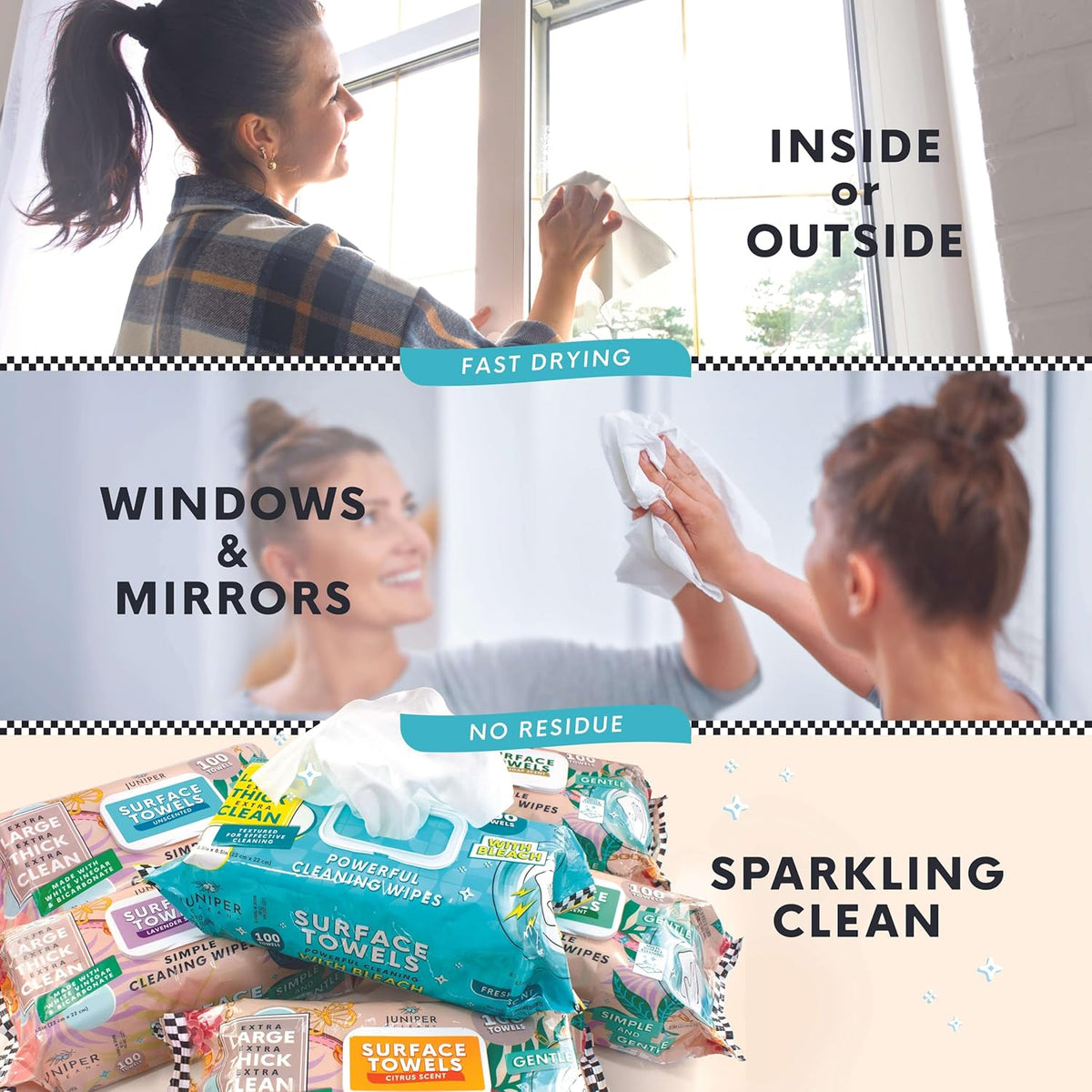 3 Packs Surface Cleaning Wipes Bleach Free, Thick & Large Dispose, All-Purpose Cleaner for