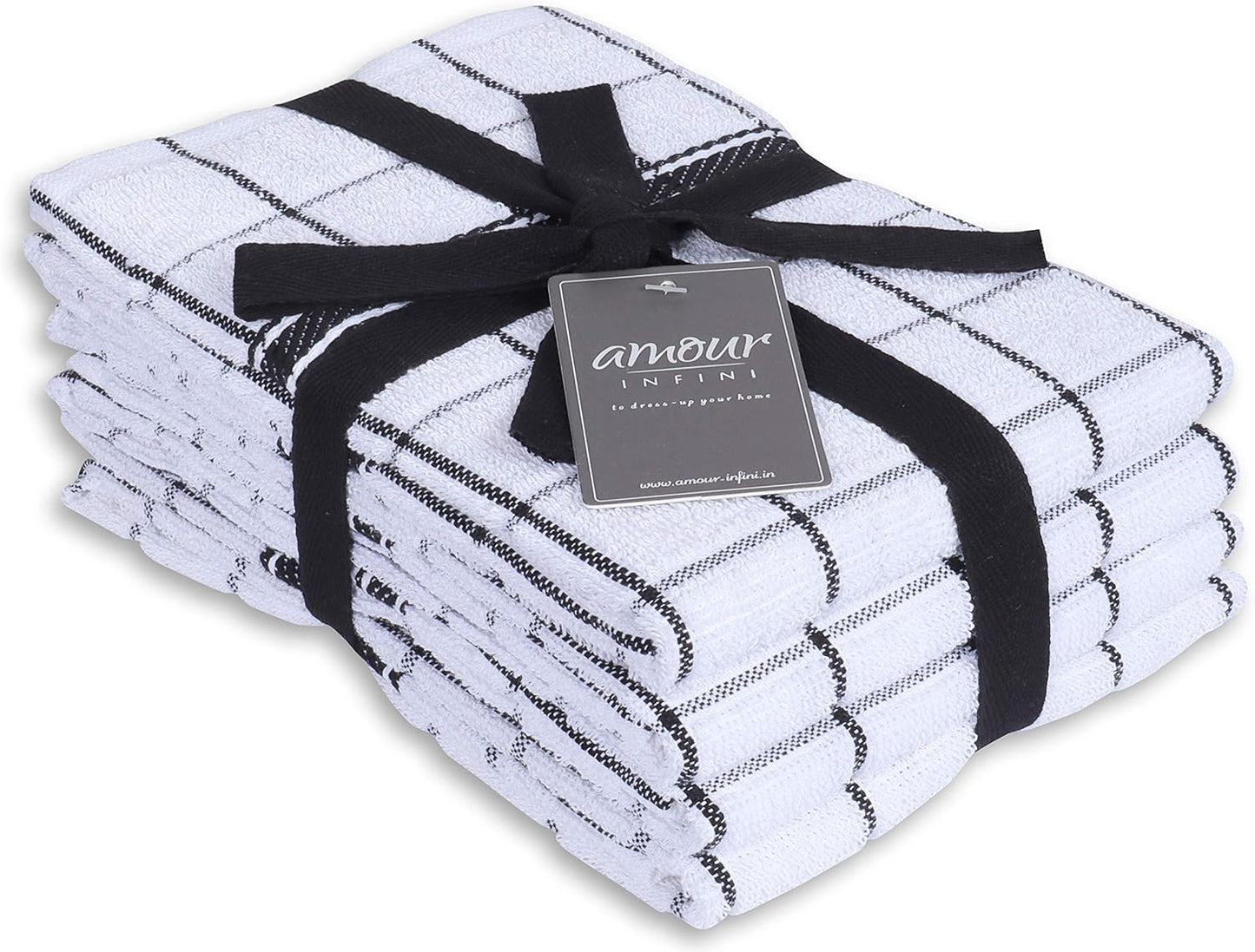 AMOUR INFINI Terry Cotton Kitchen Towels 4-Pack - Large 18 x 28 Inch, Absorbent & Soft Dish Towel