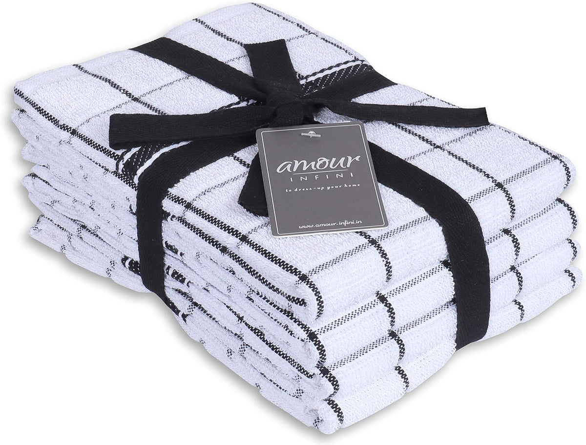 AMOUR INFINI Terry Cotton Kitchen Towels 4-Pack - Large 18 x 28 Inch, Absorbent & Soft Dish Towel