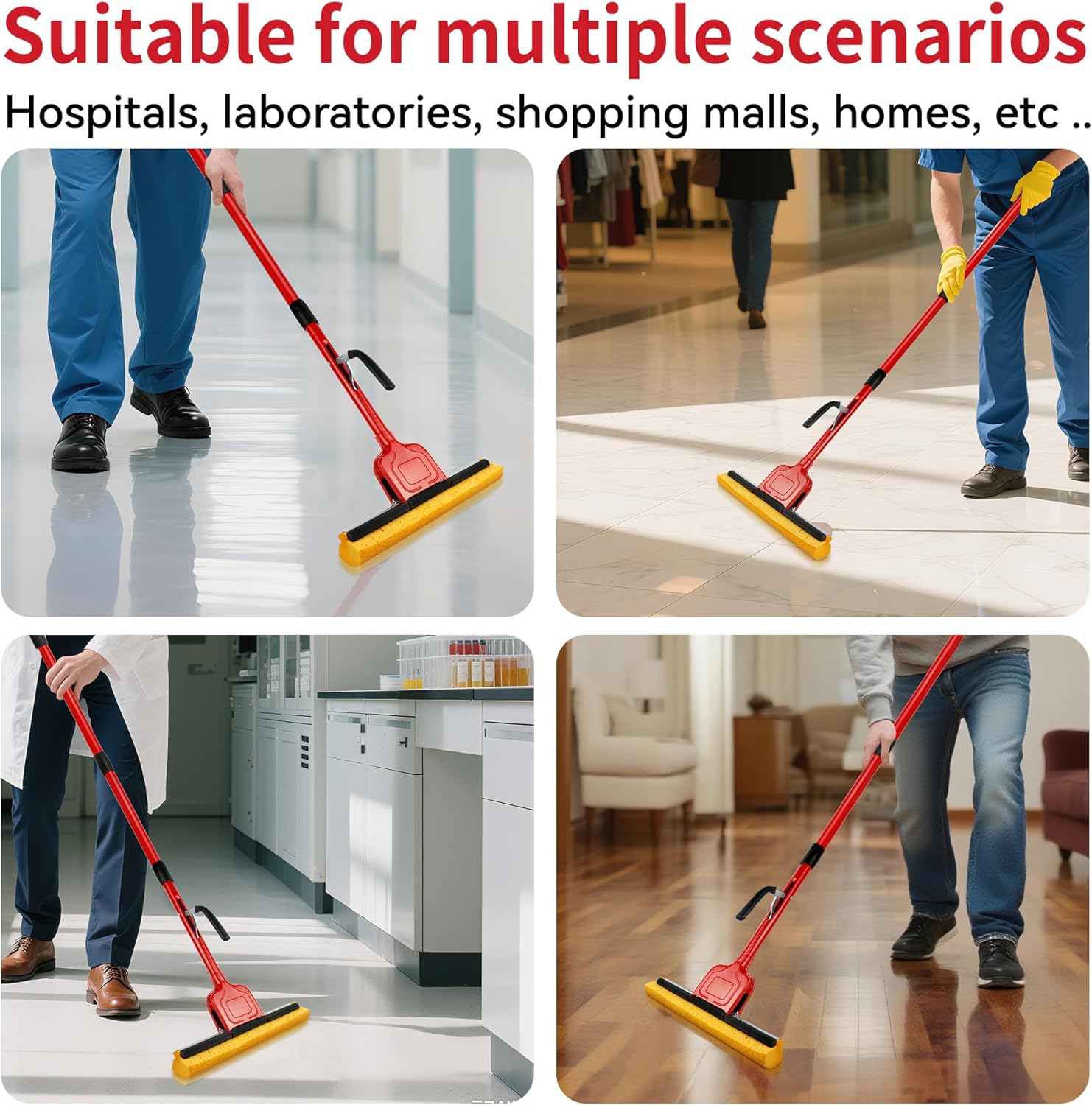 Compressed Cellulose Sponge Mop with 2 Roller swop mop Heads Suitable for Wood, Ceramic Tiles and