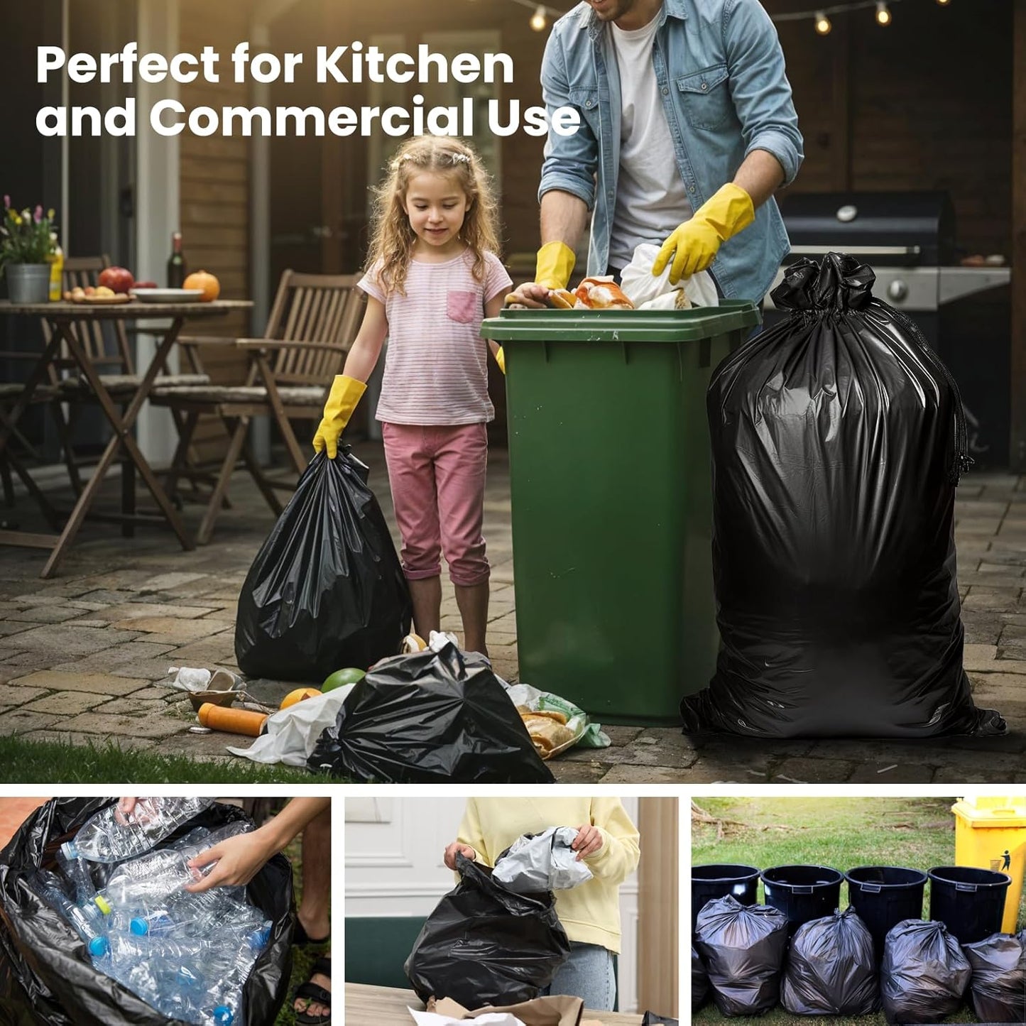 150 Count 55-60 Gallon Trash Bags, Large Garbage Bags Sturdy & Tear-Resistant Commercial Can Liners