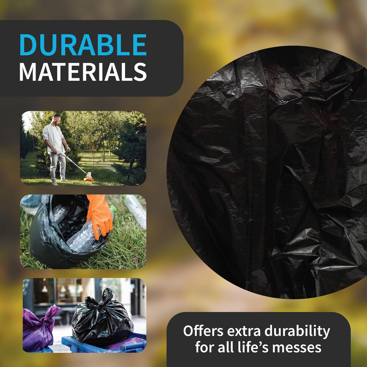 Black Trash Bag, Heavy Duty 20-30 Gallon Bag for Kitchen and Bathroom, Unscented, 1.5 Mil