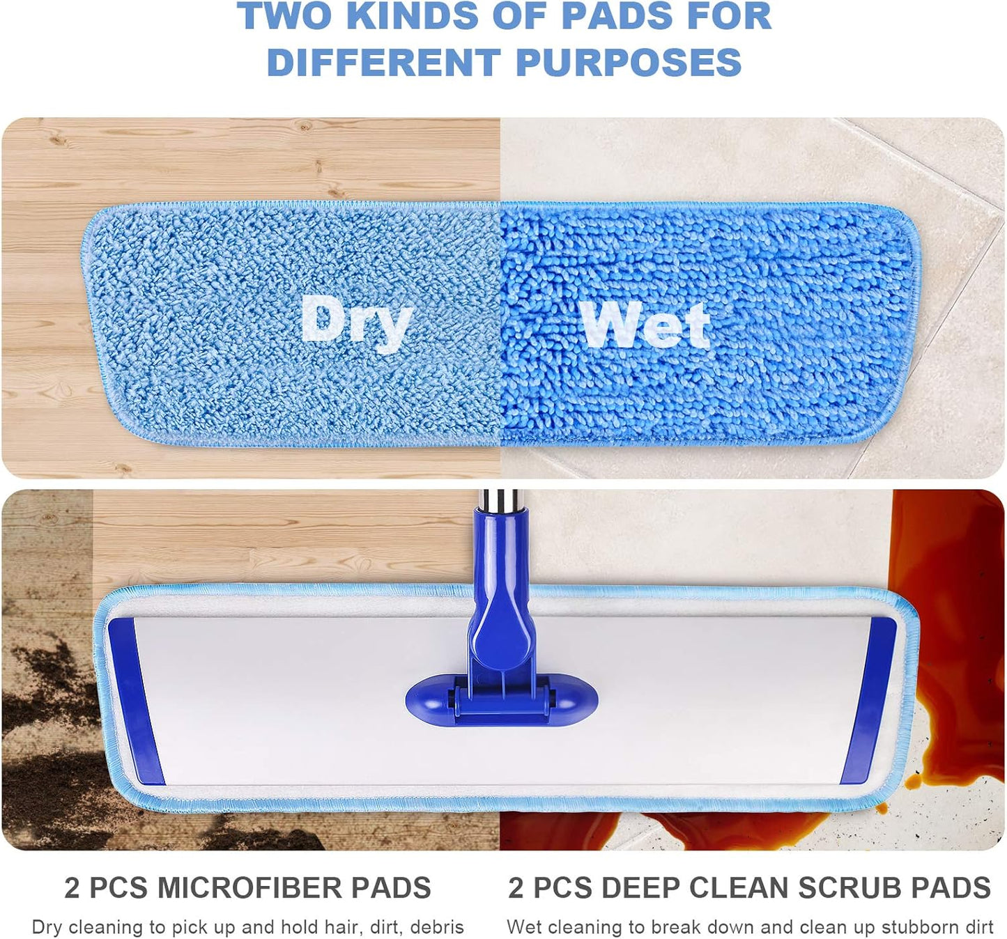 18" Professional Microfiber Mop Floor Cleaning System, Flat Mop with Stainless Steel Handle, 4