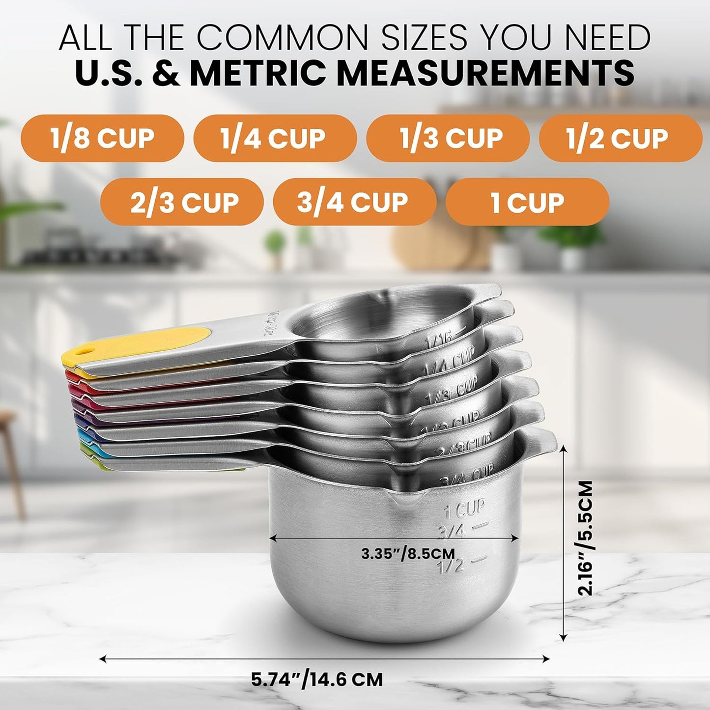 Spring Chef Magnetic Stainless Steel Measuring Cups, Patented, Kitchen Tools with Easy to Read