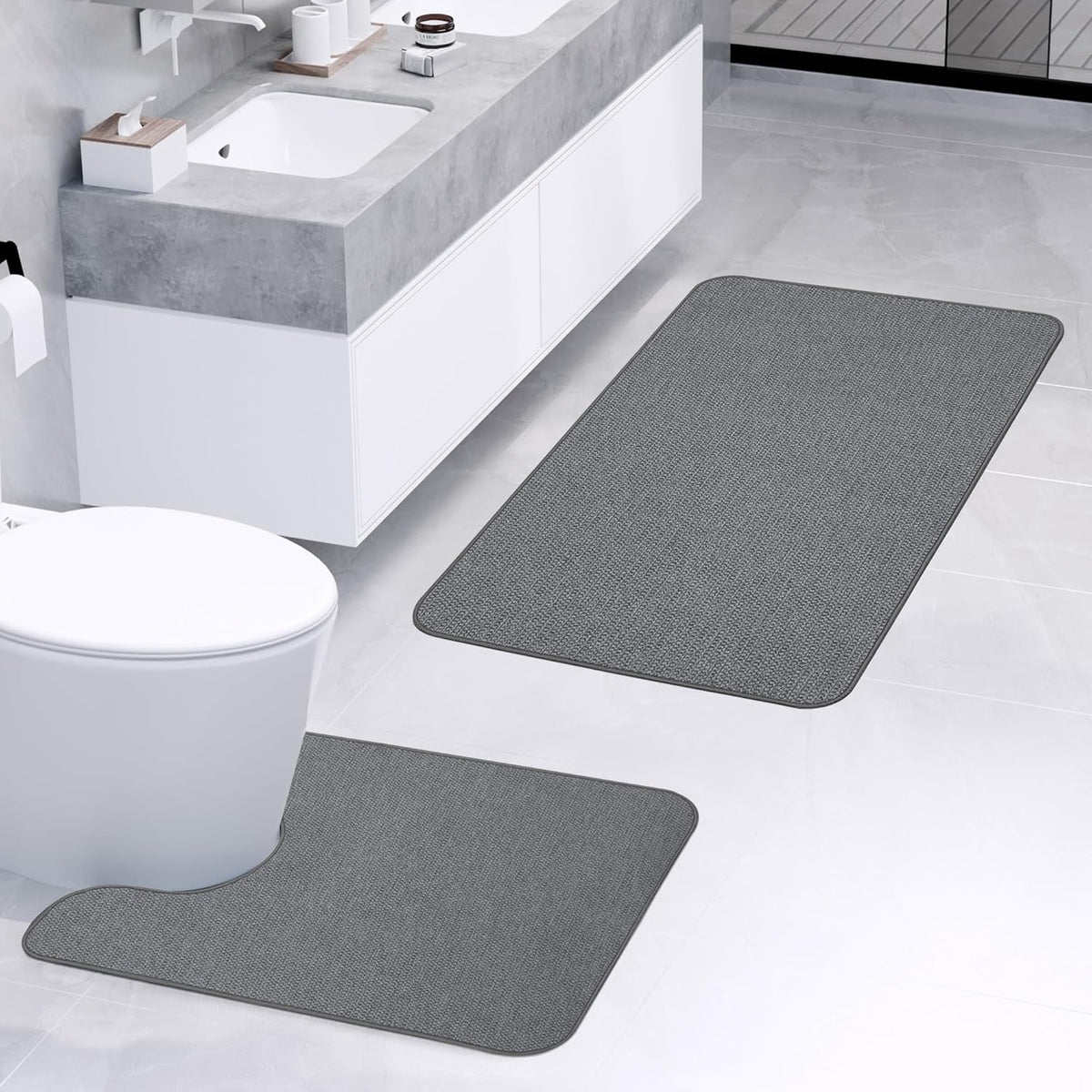 Bathroom Rugs Set 2 Pieces,Thin Bathroom Mats,Toilet Rugs,Quick Dry,Non-Slip,Machine Washable,Low