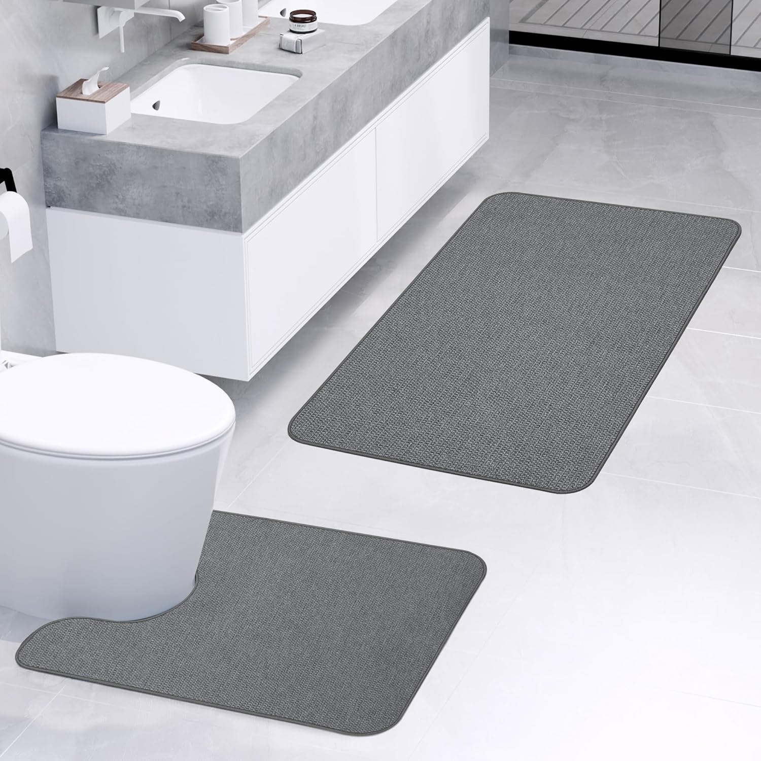 Bathroom Rugs Set 2 Pieces,Thin Bathroom Mats,Toilet Rugs,Quick Dry,Non-Slip,Machine Washable,Low