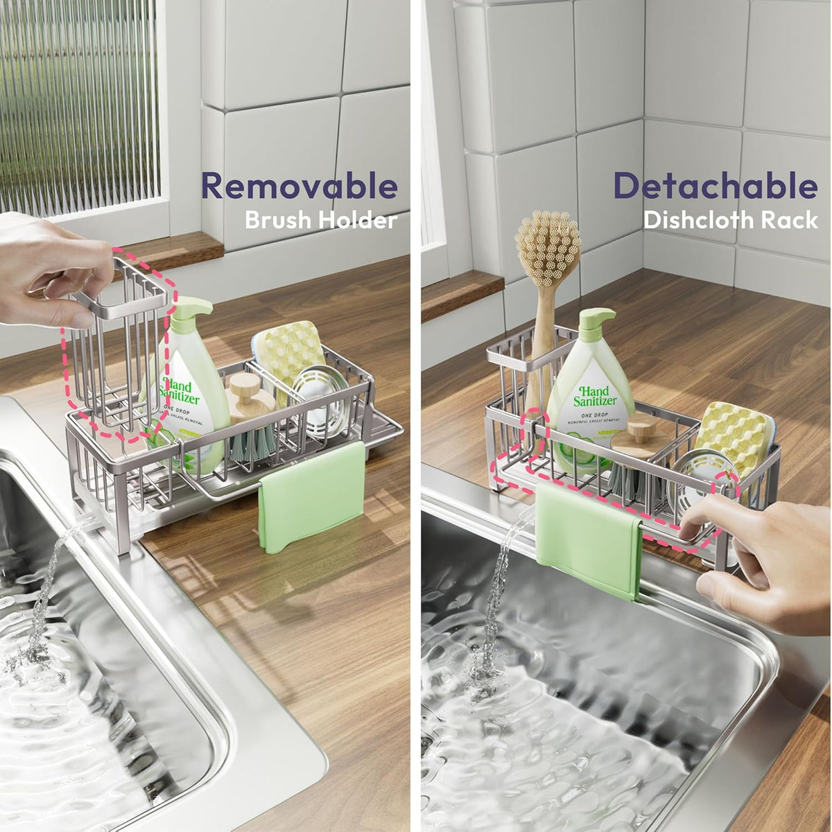 SWTYMIKI Sponge Holder for Kitchen Sink - Sink Caddy with Brush Holder Self-draining Sponge Caddy