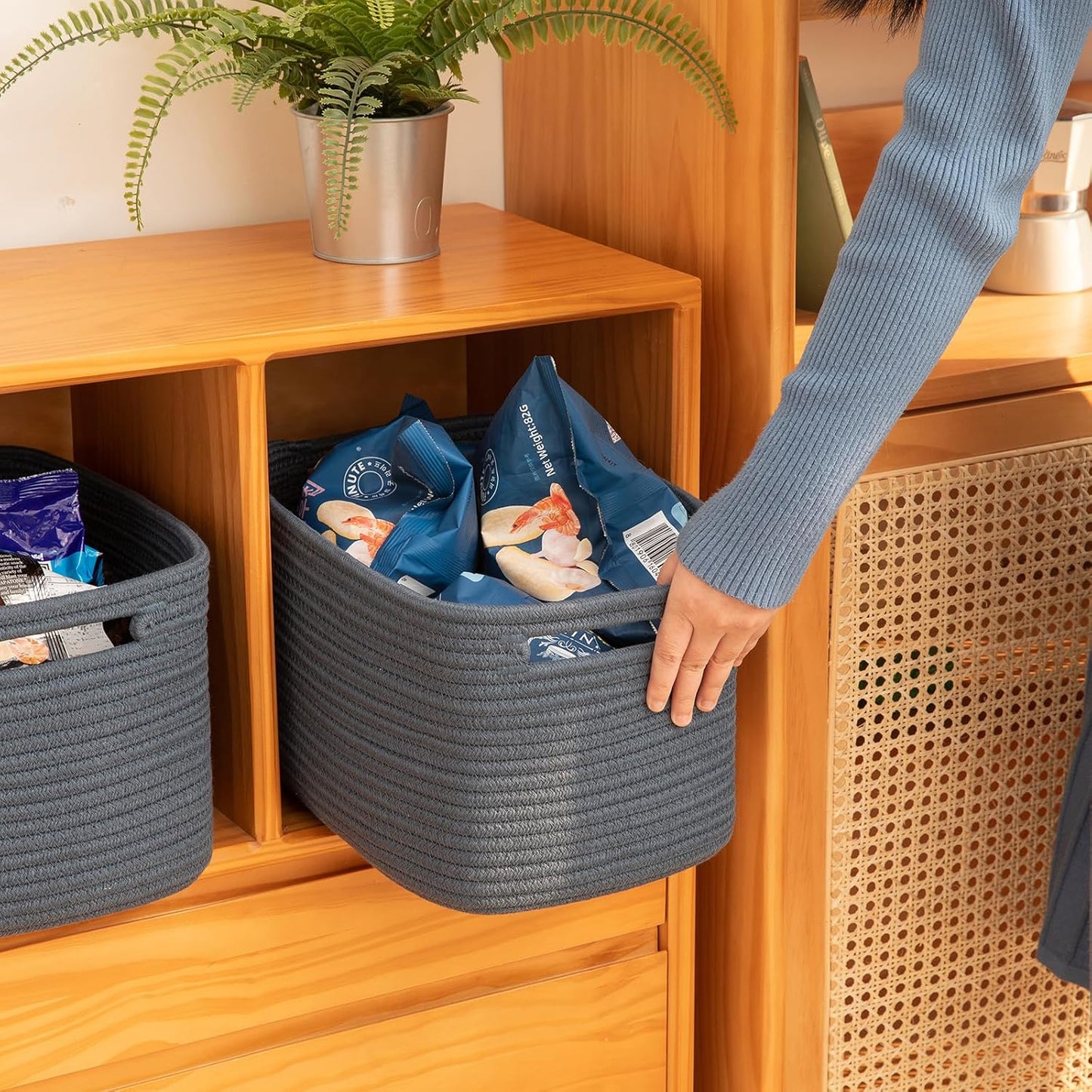 OIAHOMY 4 Pack Storage Baskets for Organizing, Cube Storage Bins for Shelves, Rectangle Storage