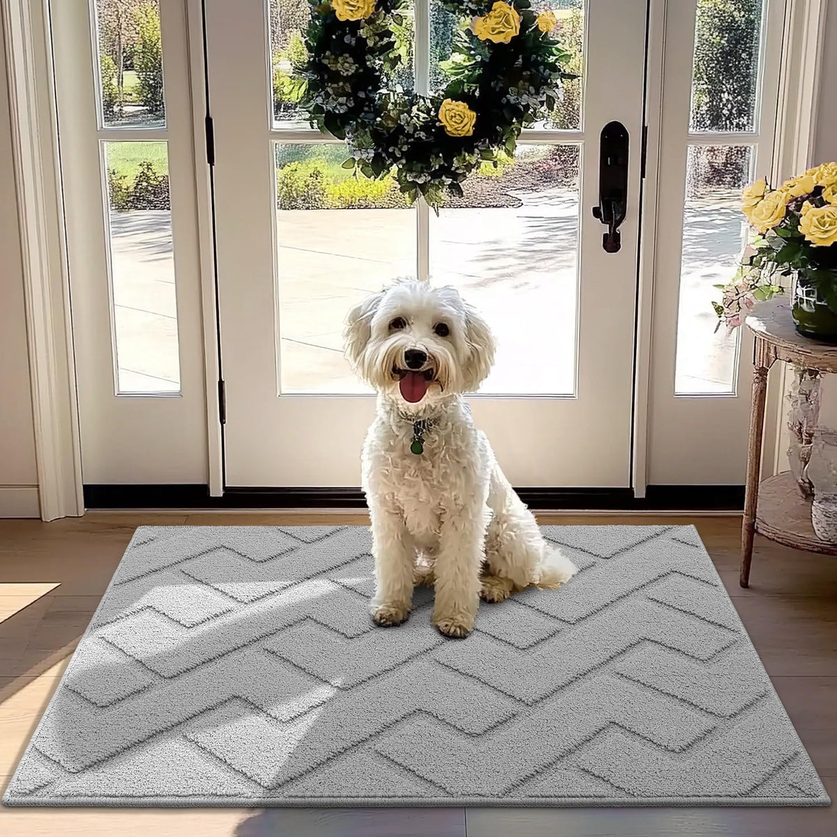hicorfe Front Door Mat Outside Entrance,32"x40" Absorbent Muddy Dirt Resist Welcome Door Mats