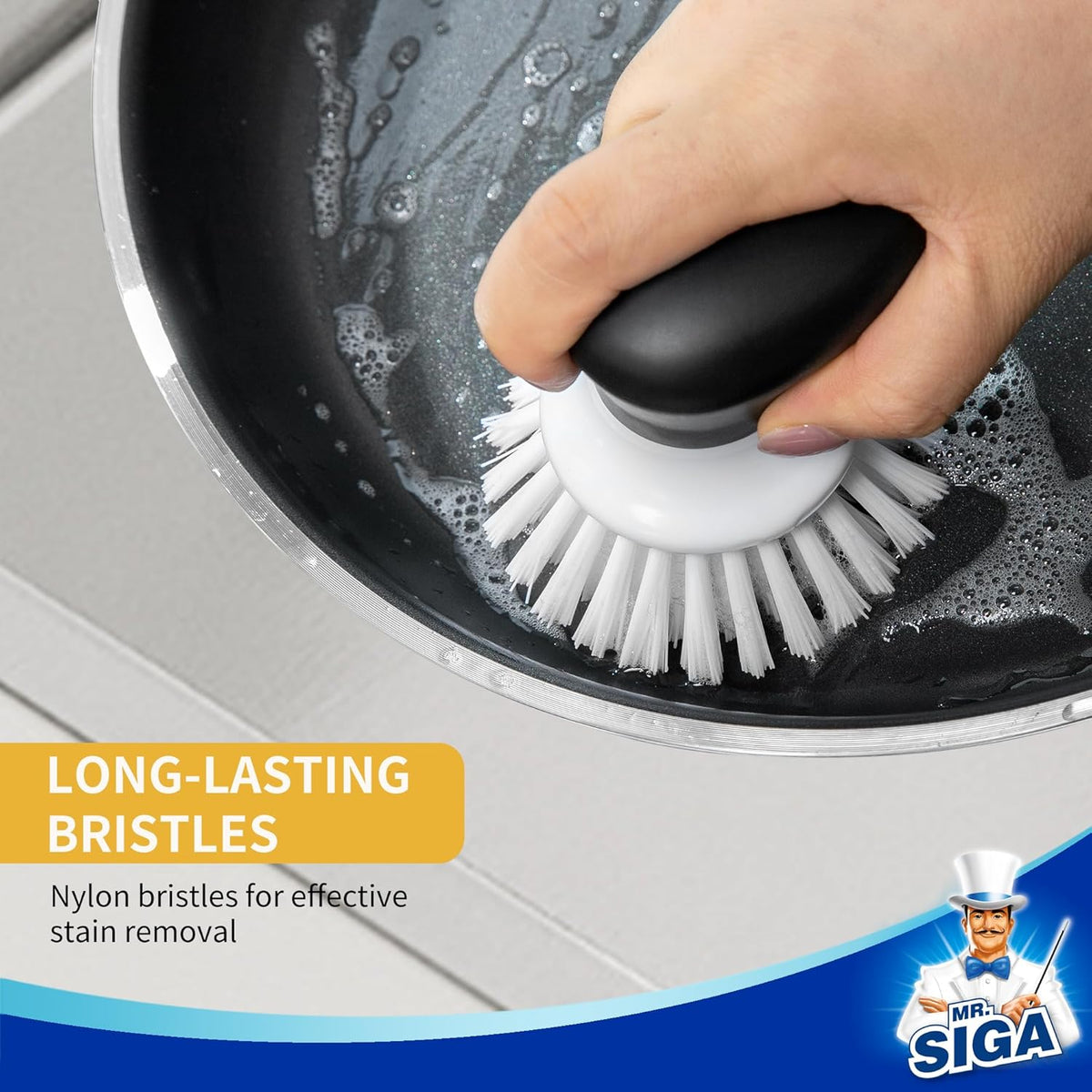 MR.SIGA Dish Scrub Brush, Palm Brush Dish Scrubber with Ergonomic Grip, Kitchen Brushes for Dishes