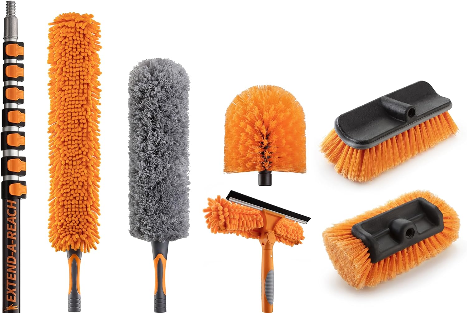 36 Foot High Reach Telescoping Duster Kit and Vinyl Siding Brushes with 5-30 ft Extension Pole //