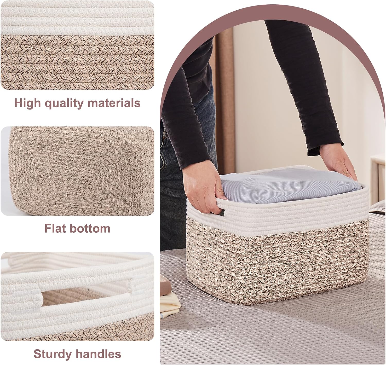 OIAHOMY 4 Pack Storage Baskets for Organizing, Basket for Shelves with Handle, Woven Baskets for