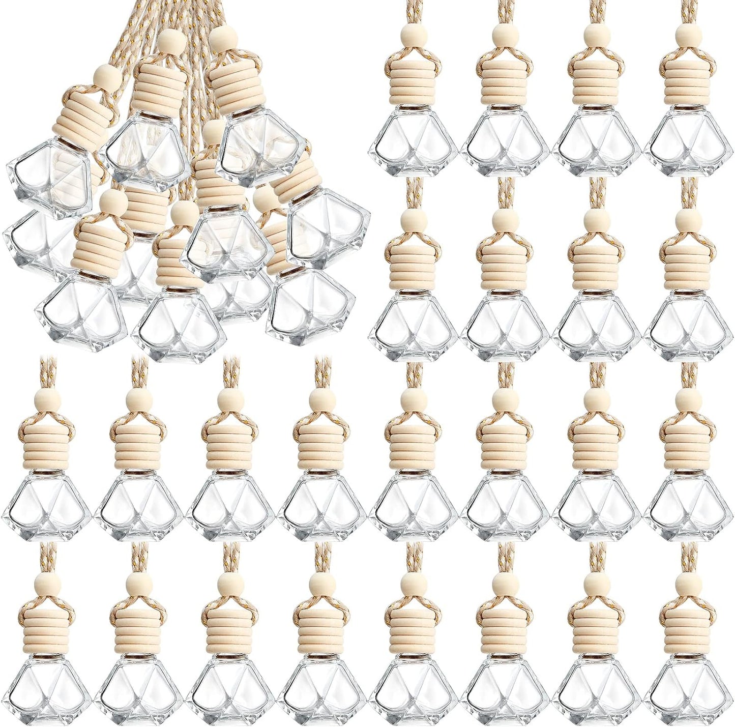 BBTO 50 Pcs Hanging Car Air Freshener Car Diffuser Bottles Empty Glass Perfume Bottle Freshener