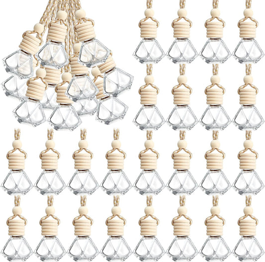 BBTO 50 Pcs Hanging Car Air Freshener Car Diffuser Bottles Empty Glass Perfume Bottle Freshener