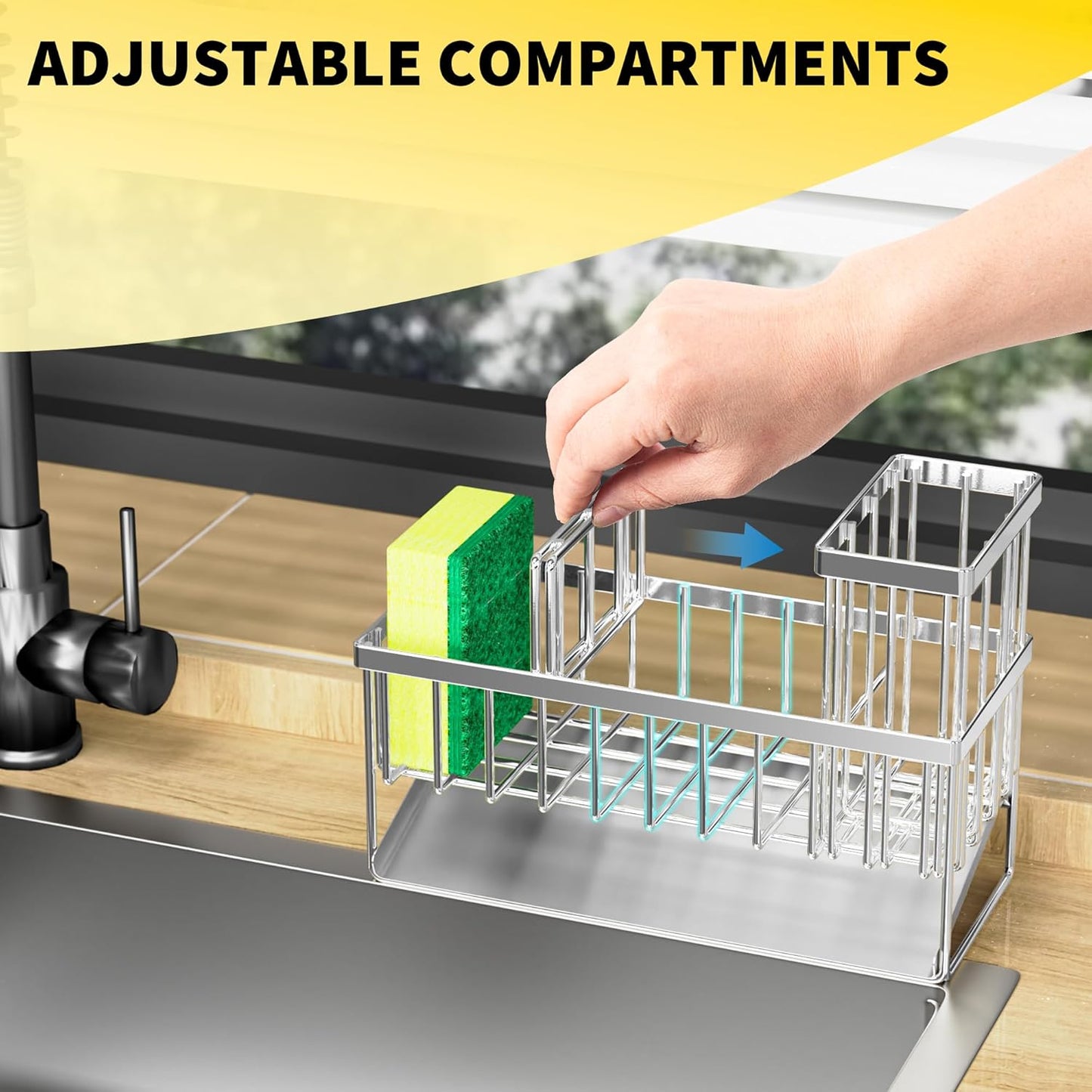 Cisily Sink Caddy Sponge Holder for Kitchen, 304 Stainless Steel Rustproof, Kitchen Sink Caddy with