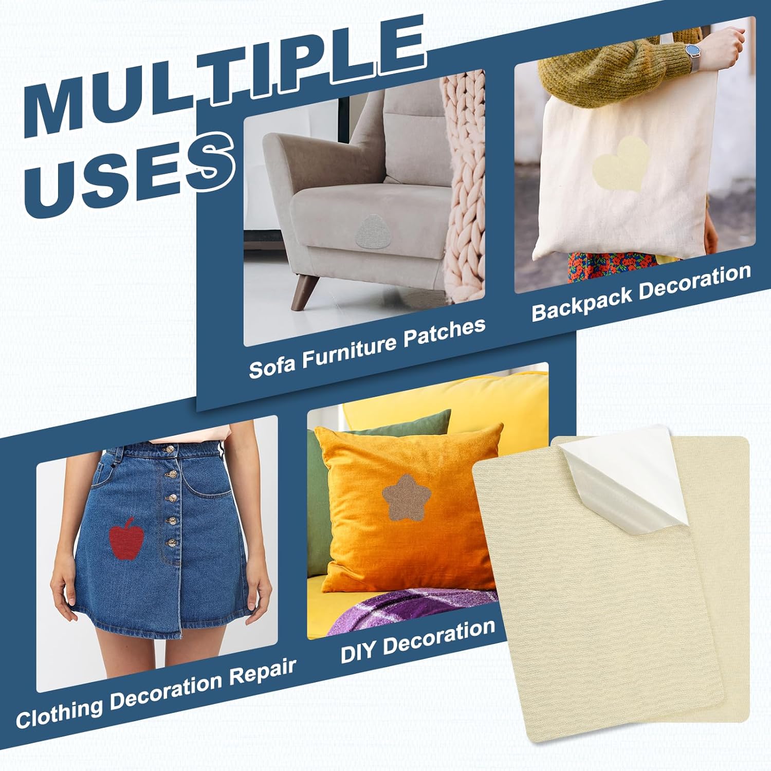 PATIKIL 8x11 Inch Linen Repair Patches, 2Pcs Self-Adhesive Fabric Patch for Sofas Tote Bags