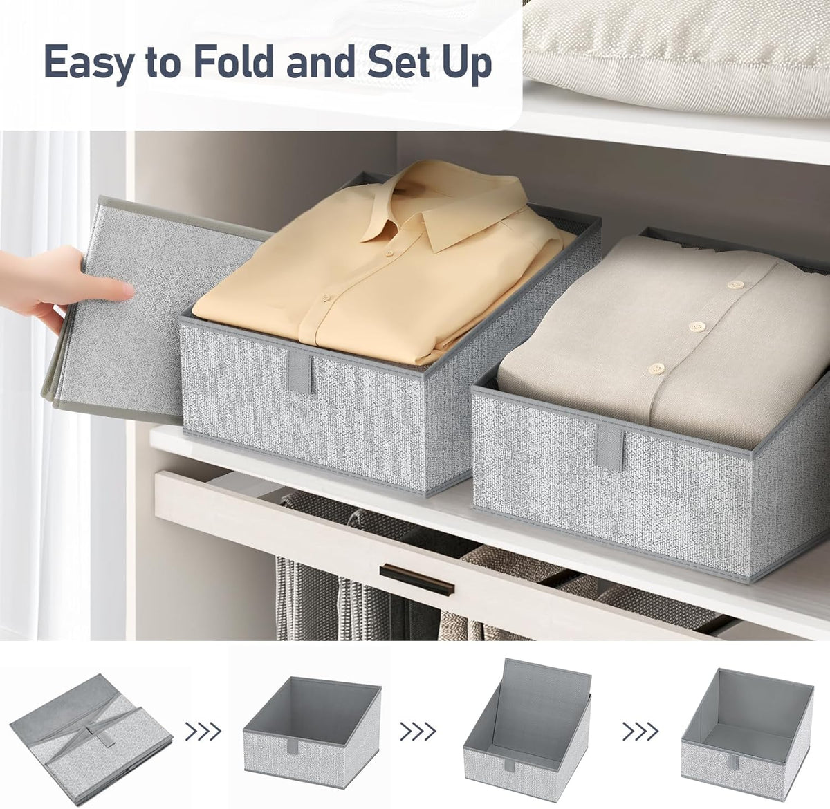 DIMJ Closet Storage Bins 6 Pack - Fabric Trapezoid Closet Organizer Bin, Foldable Storage Baskets