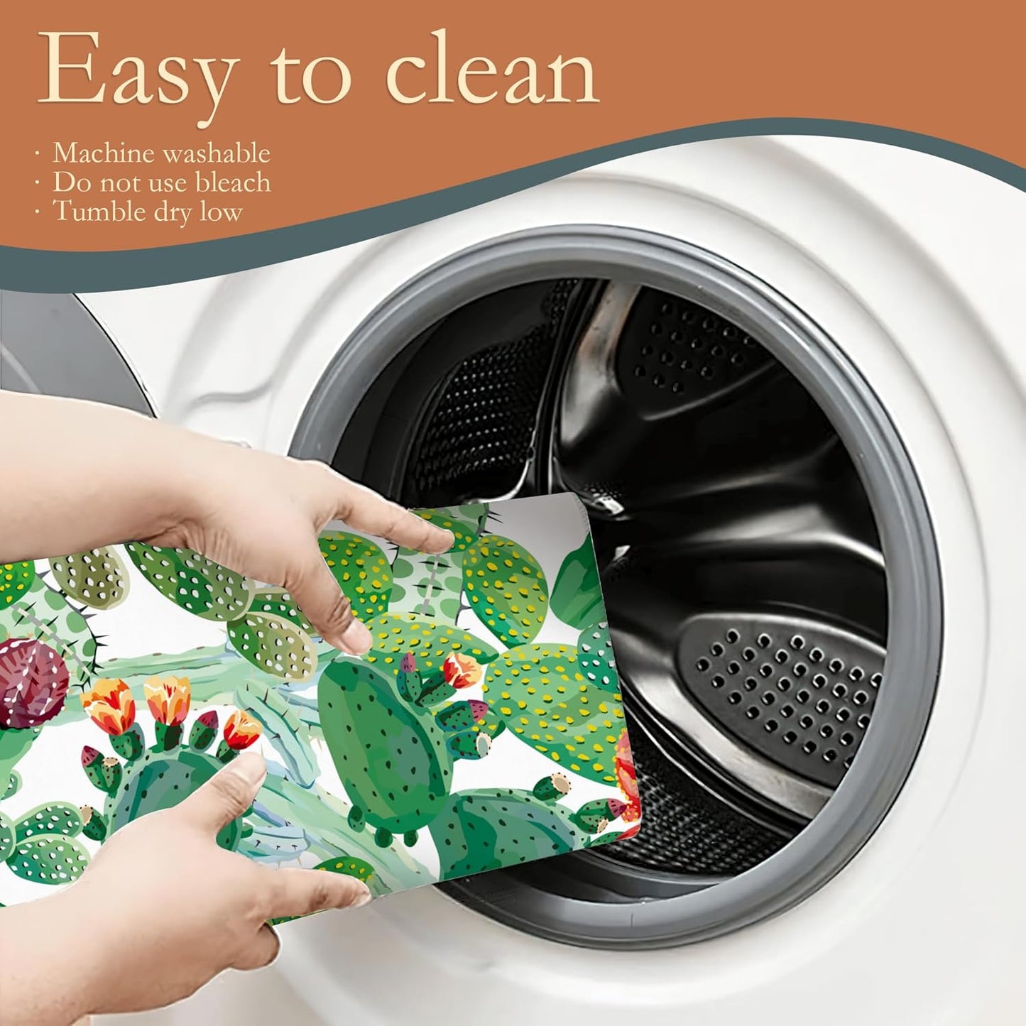 Green Cactus Dish Drying Mat, Tropical Plant Drying Rack Pad Countertop Dishes Ultra Absorbent
