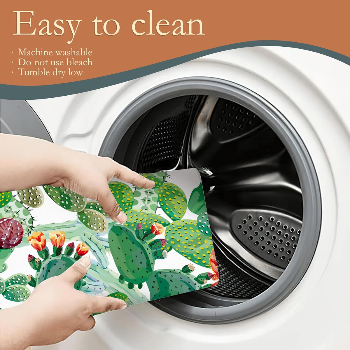 Green Cactus Dish Drying Mat, Tropical Plant Drying Rack Pad Countertop Dishes Ultra Absorbent
