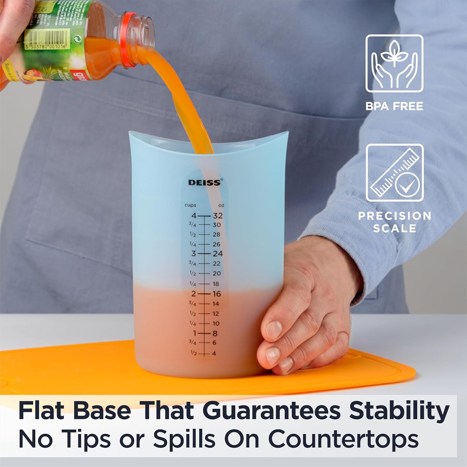 Deiss PRO 3 Piece Silicone Measuring Cup Set - Versatile & Durable, Easy-Pour Spout, Non-Stick for