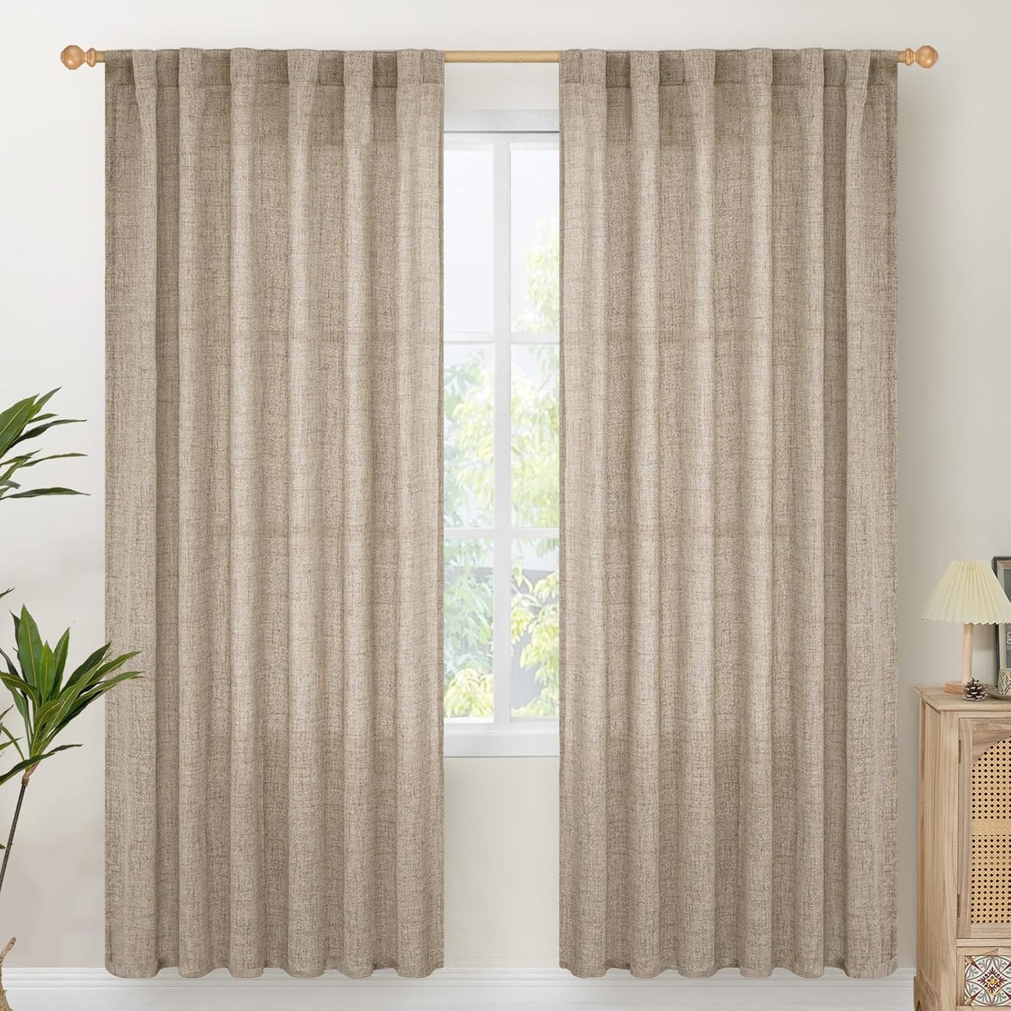 YoungsTex Dark Oatmeal Linen Curtains 78 Inch Length for Living Room, Semi Sheer Window Drapes
