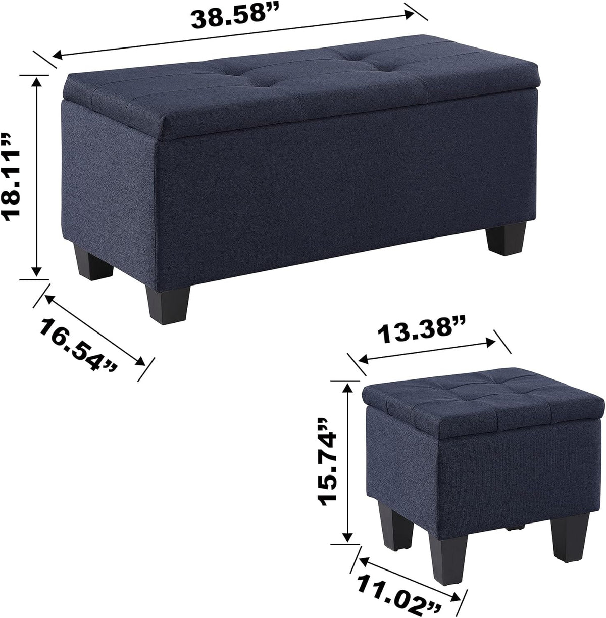 Set of 3 Hinged Storage Ottoman, 38'' Ottoman Bench with Storage and Thick Seating, End of Bed