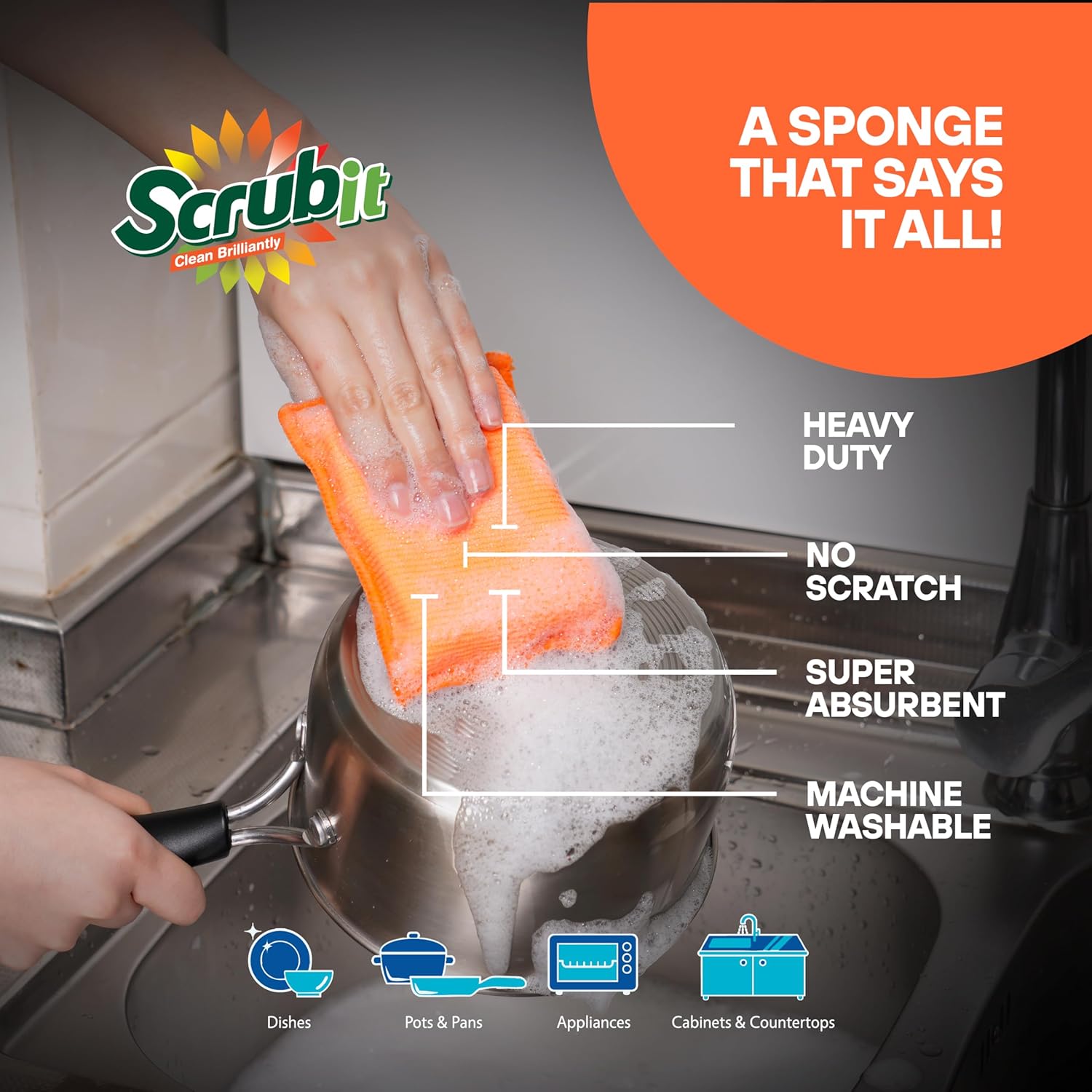 SCRUBIT Reusable Sponges for Dishes - 12 Pack Microfiber Sponges Kitchen Dish Scrubber, Machine