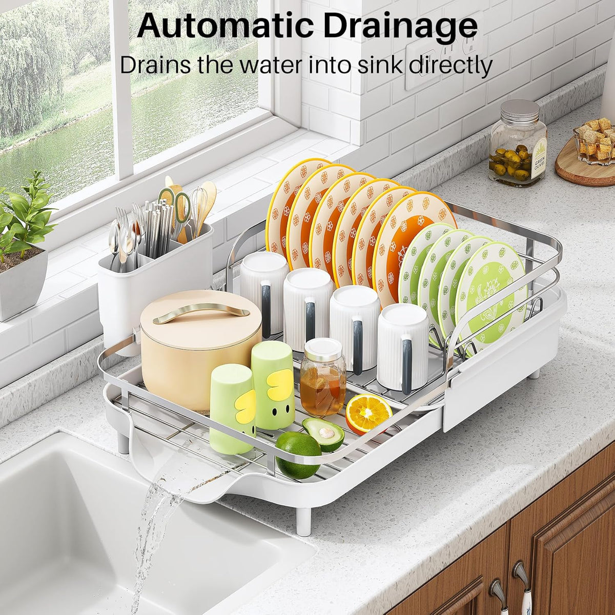 SAYZH Dish Drying Rack - Expandable Dish Rack for Kitchen Counter, Rust-Resistant Dish Drainer with