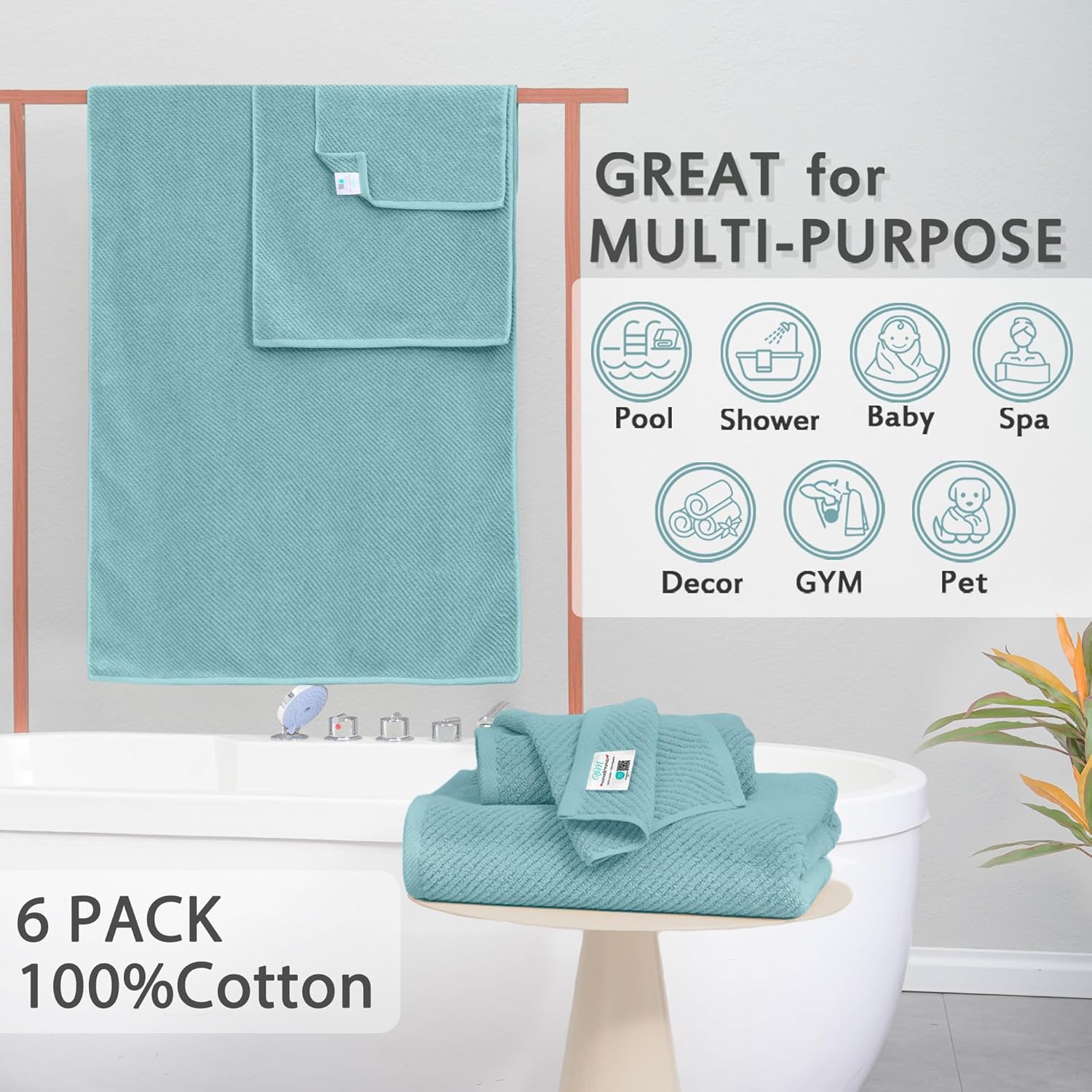 Towels for Bathroom - 100% Cotton | Lightweight | Thick | Soft, Quick Dry Towels, Bath Towel Set of