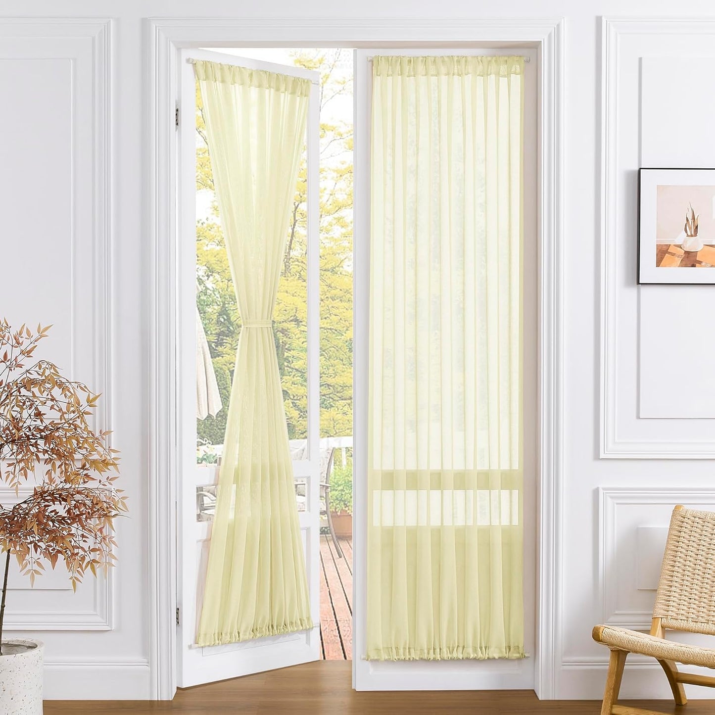 Tollpiz Sheer Door Curtain Closet Linen Textured Curtain Sheers Doorway Light Filtering Voile