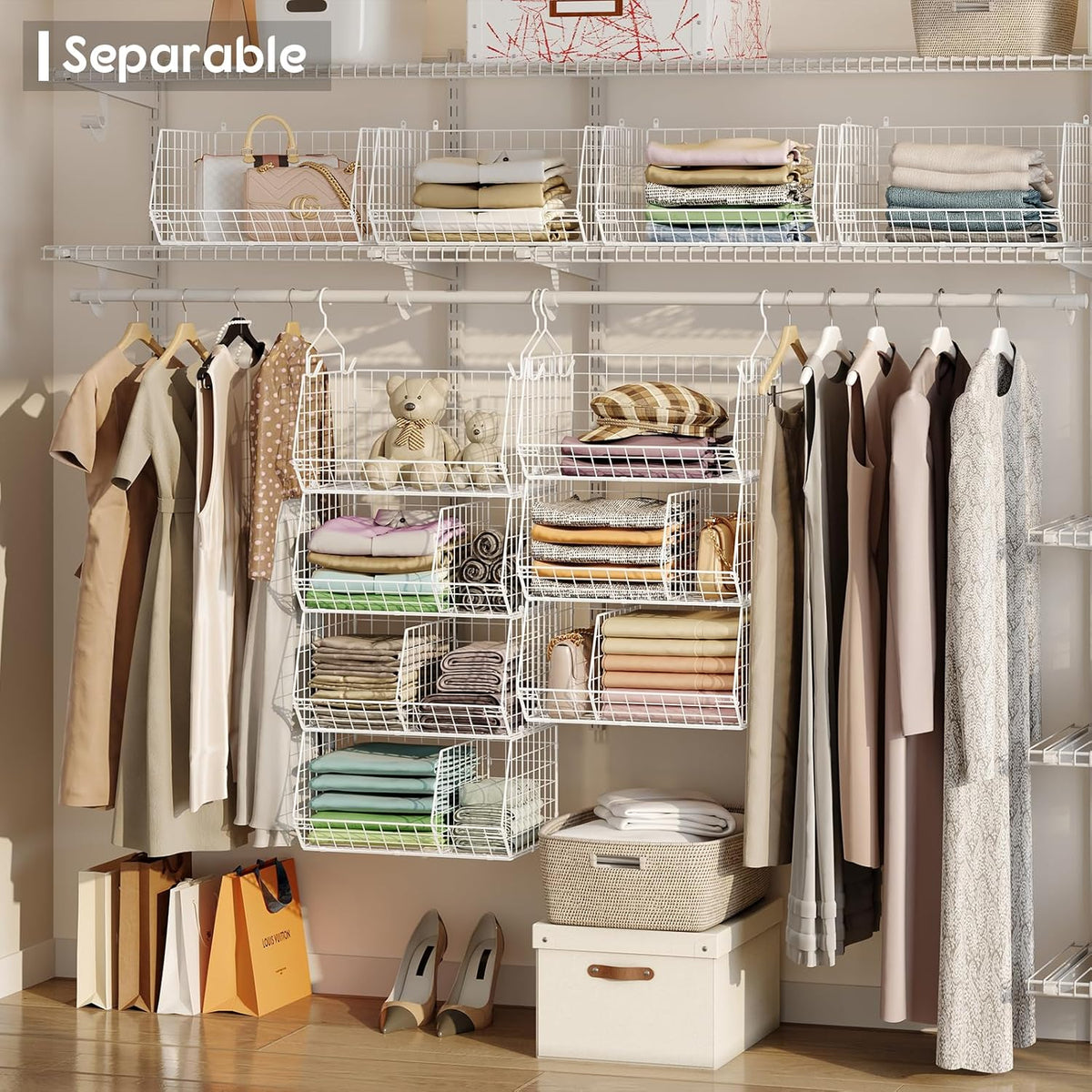 5 Tier Extra Large Closet Hanging Shelves with Divider,2 Pair Hook,16.5"L x 11.8"W x 51.4"H Closets