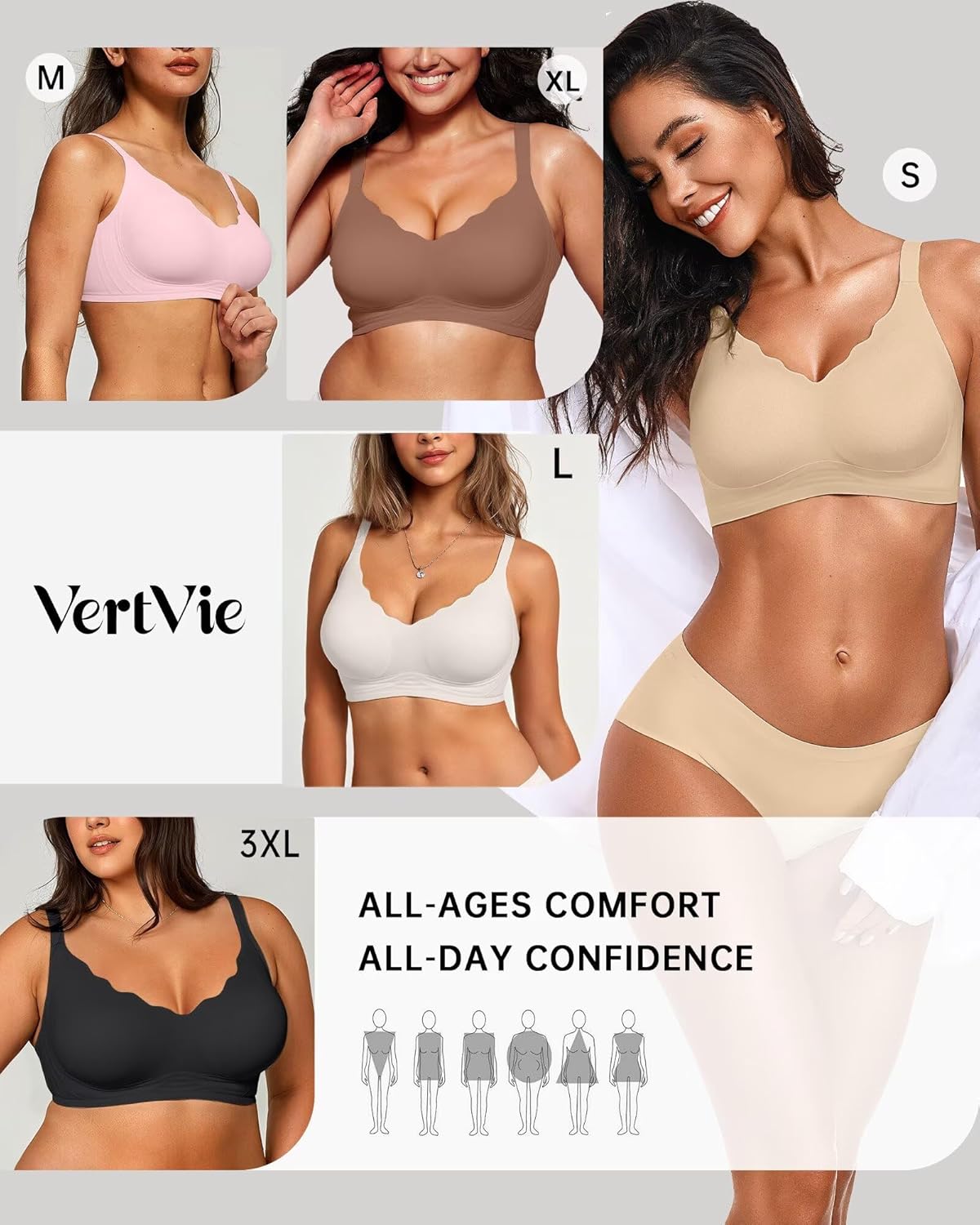 Vertvie Womens Seamless Bras No Underwire Supportive Wireless Push Up Full Coverage Bralette