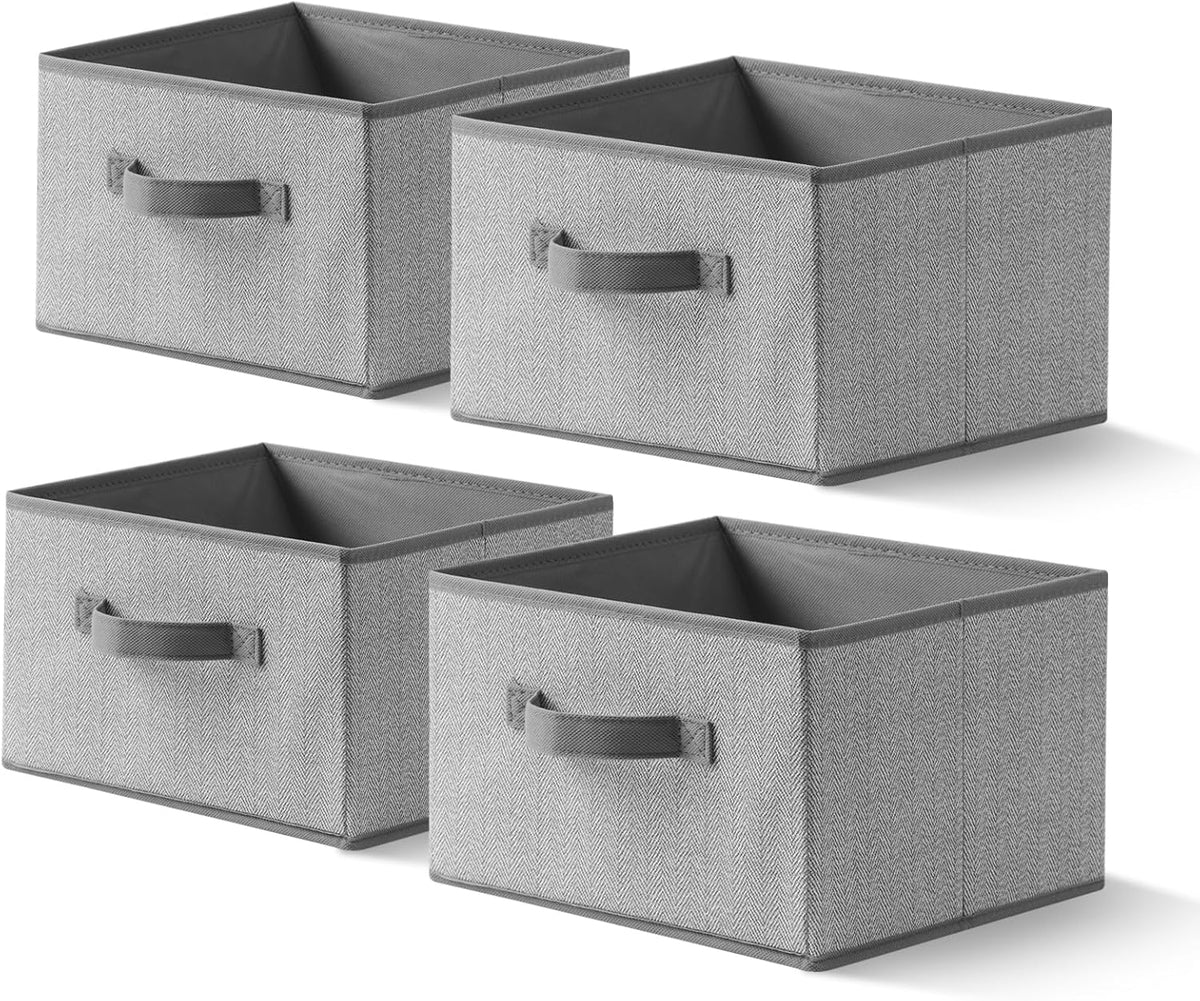 Storage Baskets, 11-Inch Woven Fabric Bins, Storage Cubes with Reinforced Handles, Organizer Bins