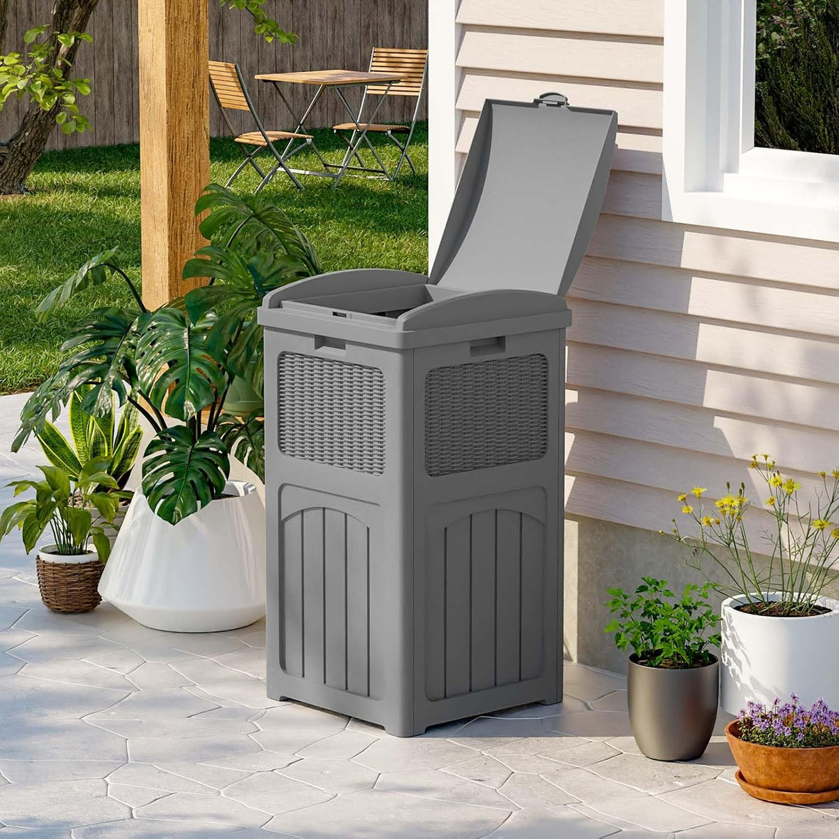 Patiowell 36 Gallon Outdoor Trash Can, Resin Outdoor Garbage Can with Lid for Patio, Backyard