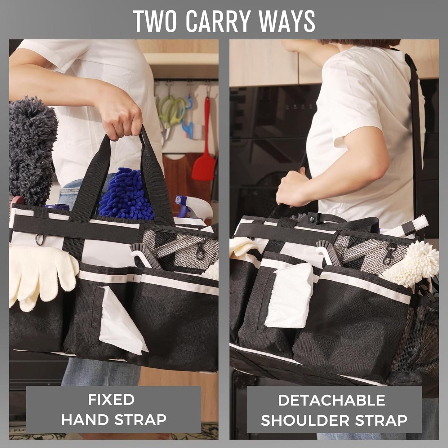 Wearable Cleaning Caddy, Cleaning Caddy Supplies Organizer with Handle & Shoulder Straps for
